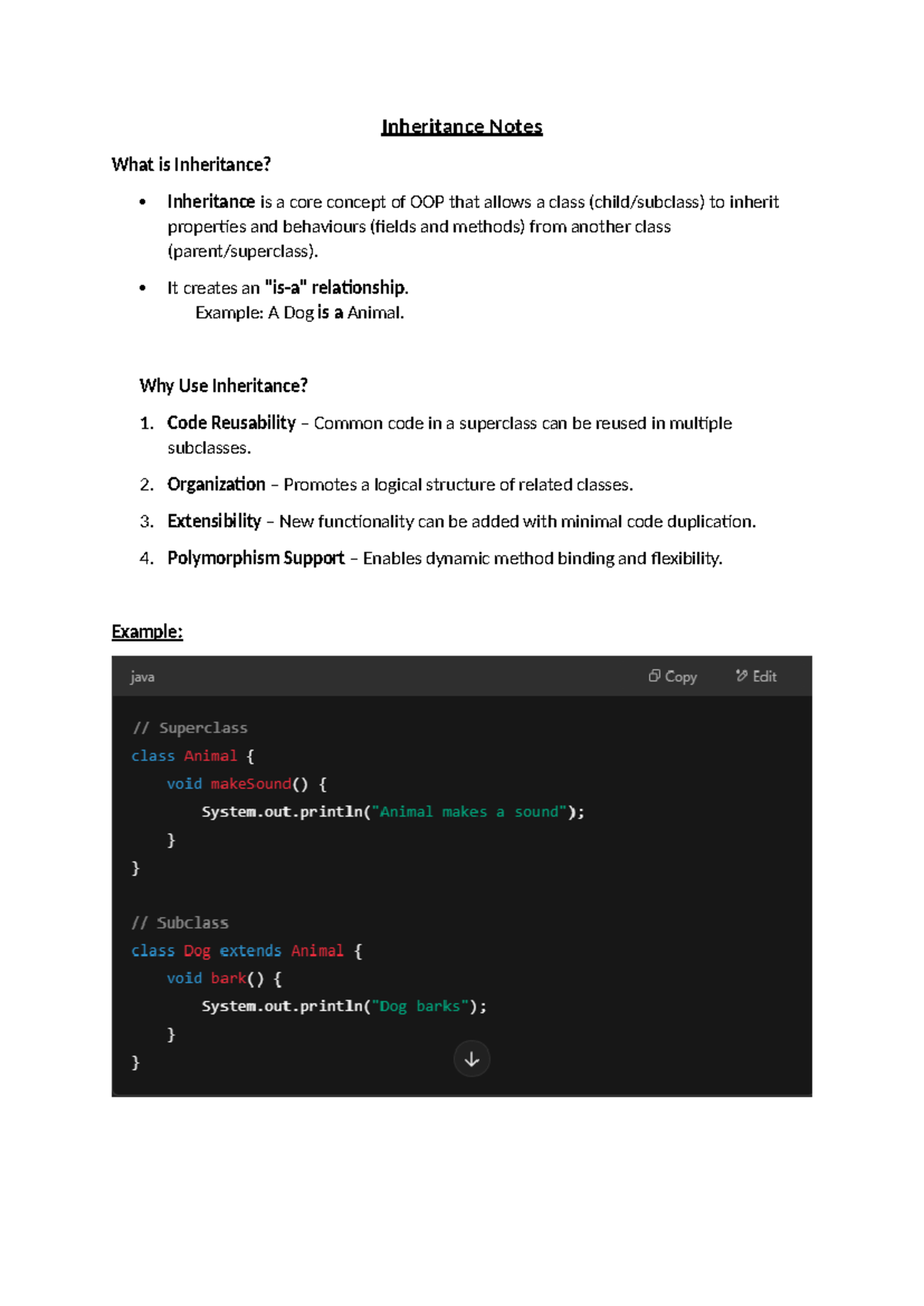 Inheritance Notes: Understanding OOP Concepts and Java Implementation ...