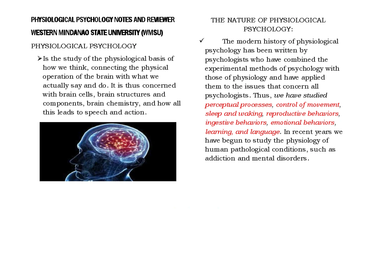 Module I CS: Intro to Physiological Psychology & Behavioral Connections ...