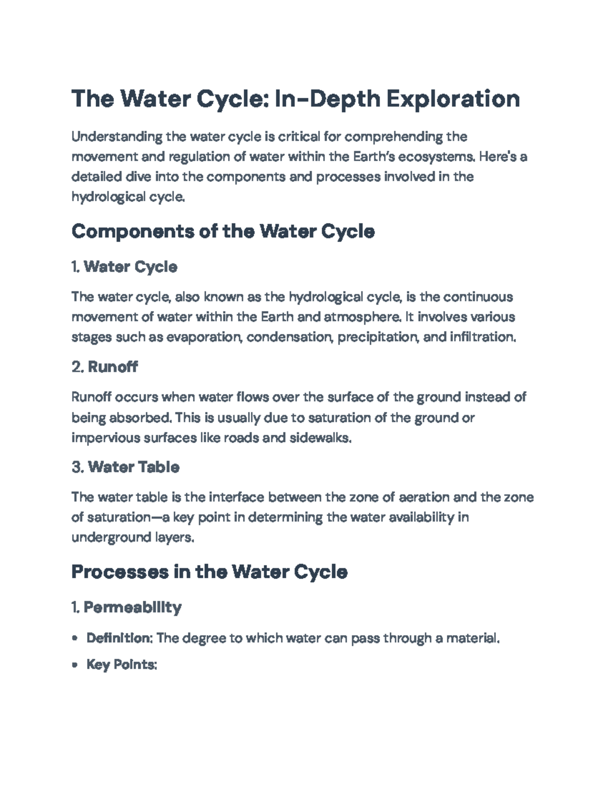 In-Depth Overview of the Water Cycle: Processes and Components - The ...