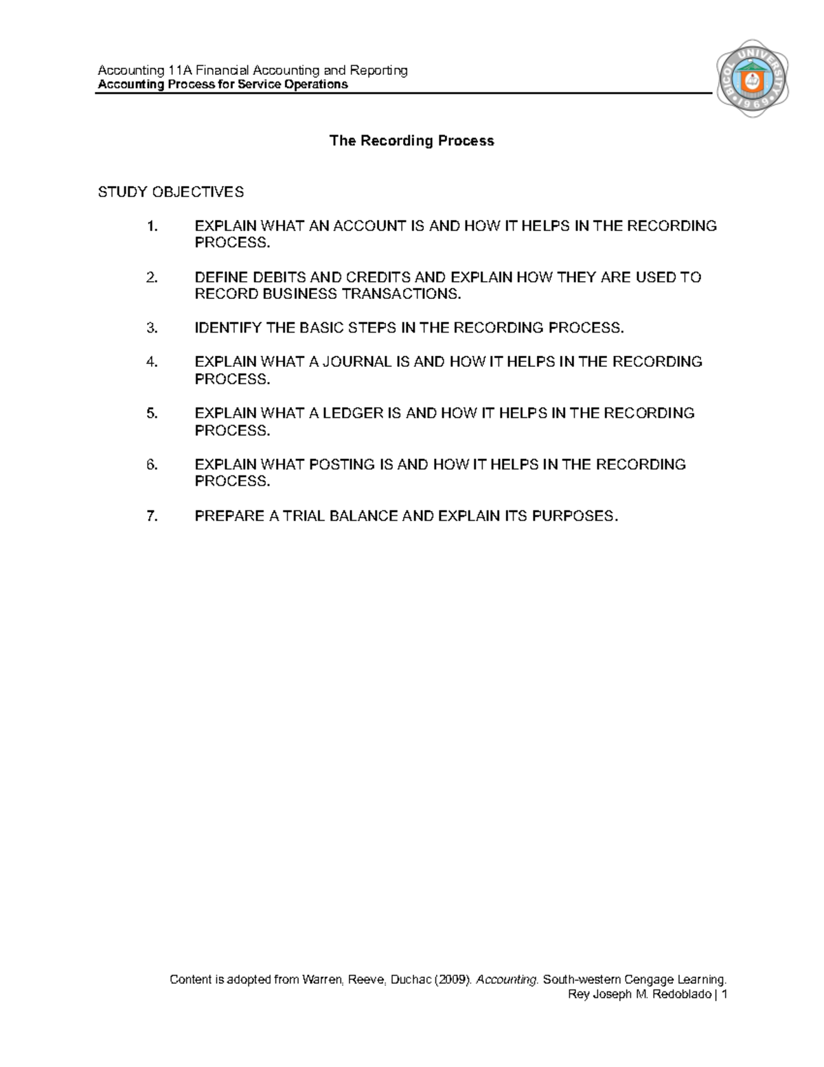 Chapter 2 - N/A - Accounting Process for Service Operations Content is ...