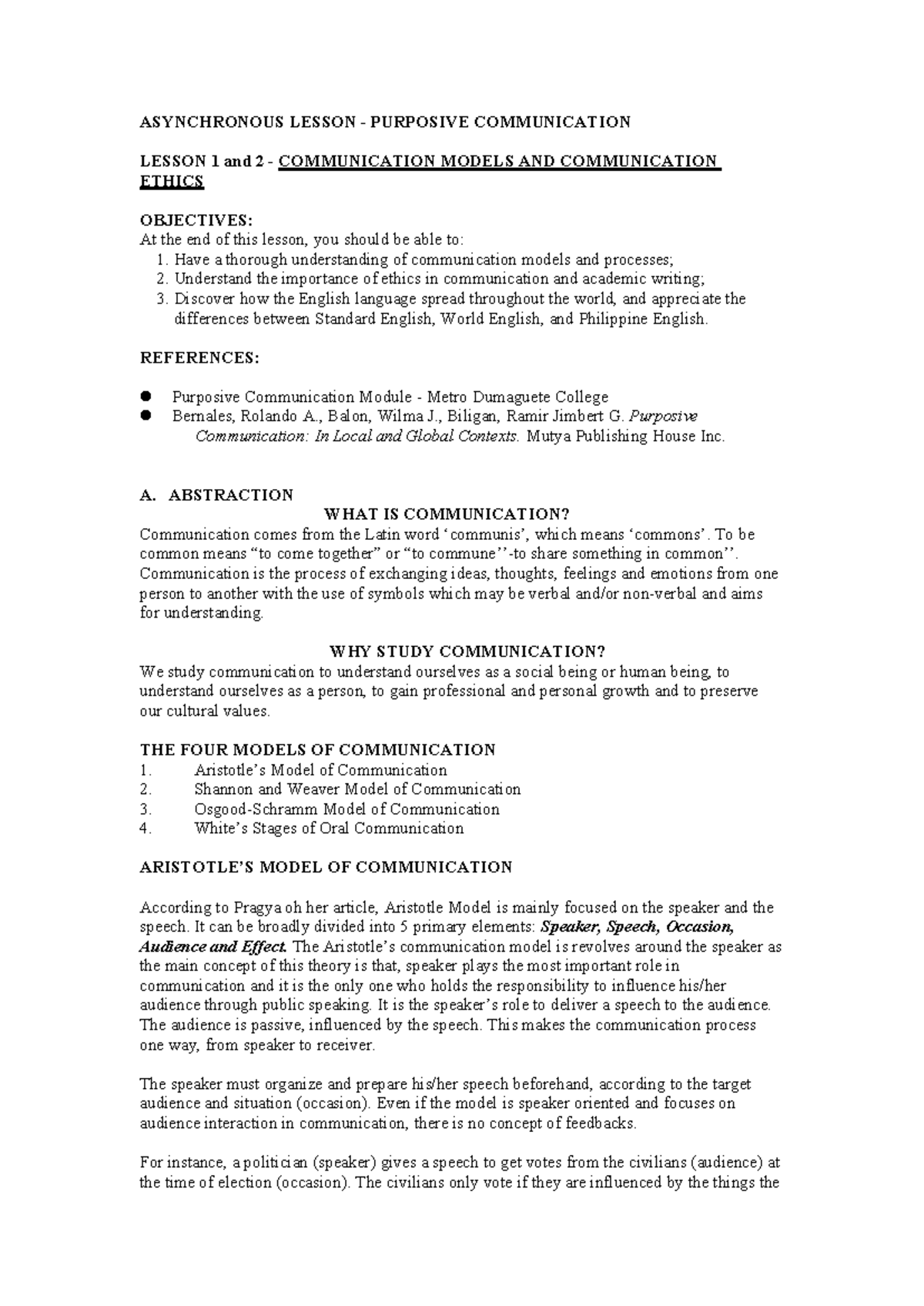 PURP COMM Asynch Class Lesson 1 2 - ASYNCHRONOUS LESSON - PURPOSIVE ...