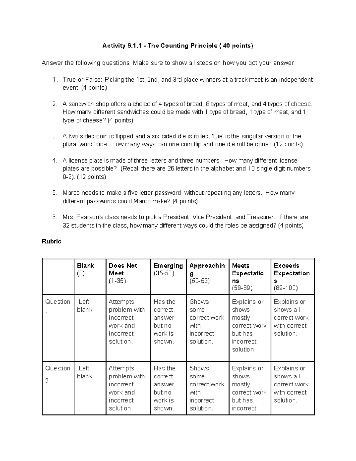 Activity 6.1.1 - Exploring The Counting Principle with Exercises - Studocu