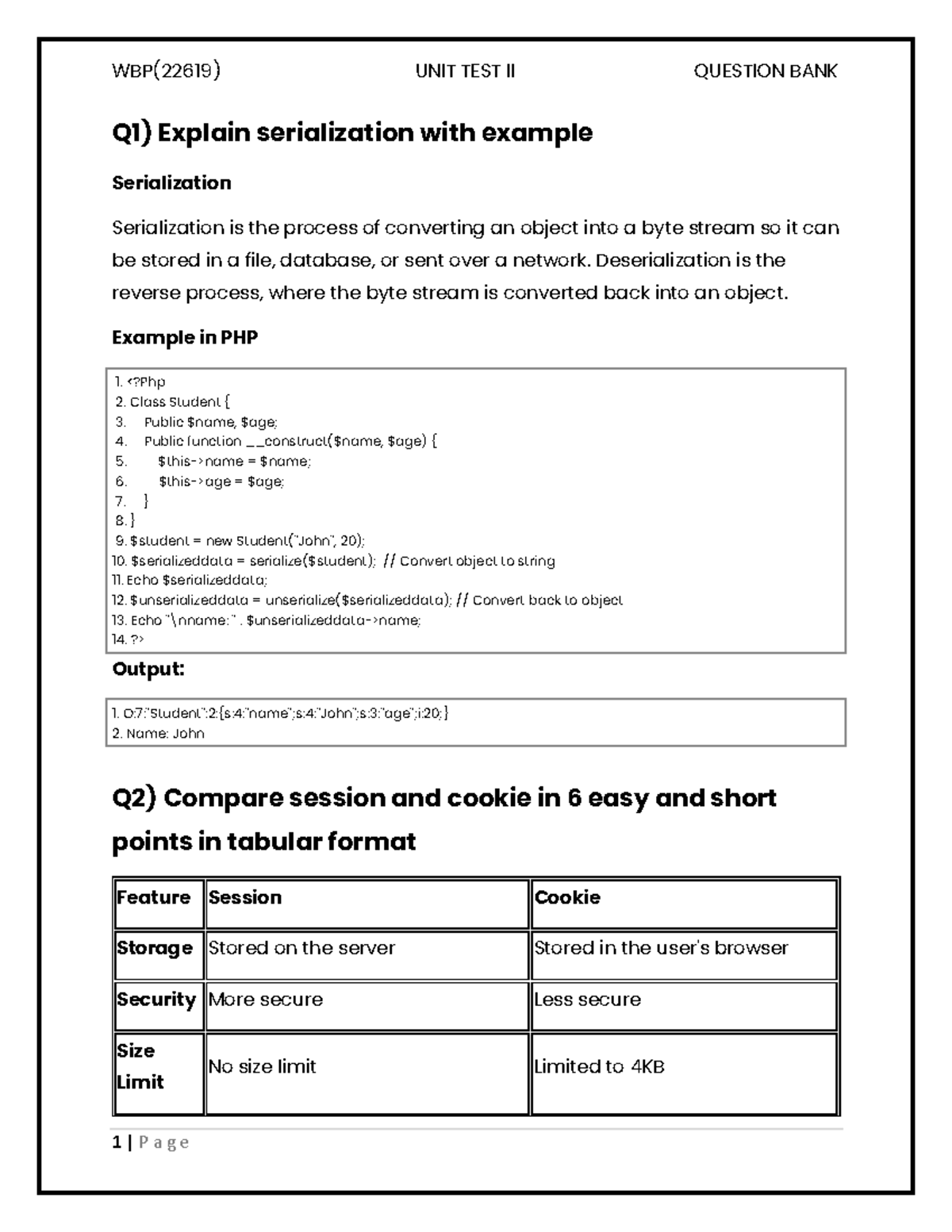 WBP(22619) UNIT TEST II QUESTION BANK: Key Concepts & Examples - Studocu