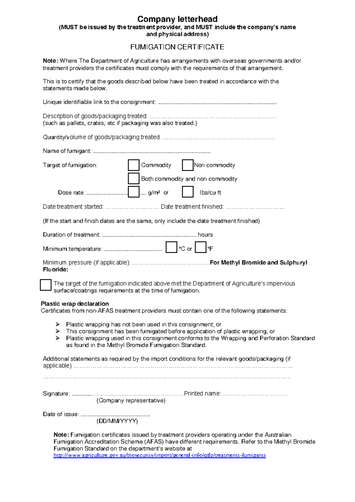 Fumigation Certificate Example (AFAS Compliance) - Studocu