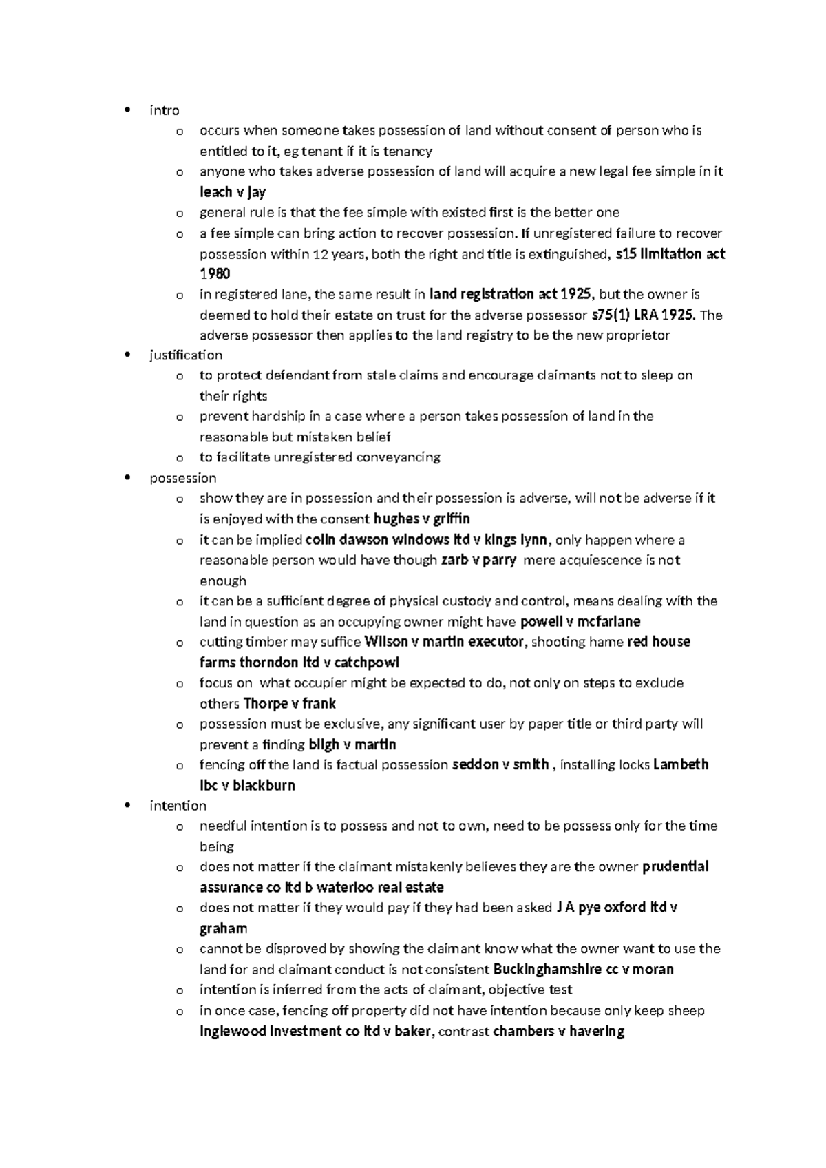 Adverse Possession: Key Concepts and Case Law Guide for Land Law - Studocu