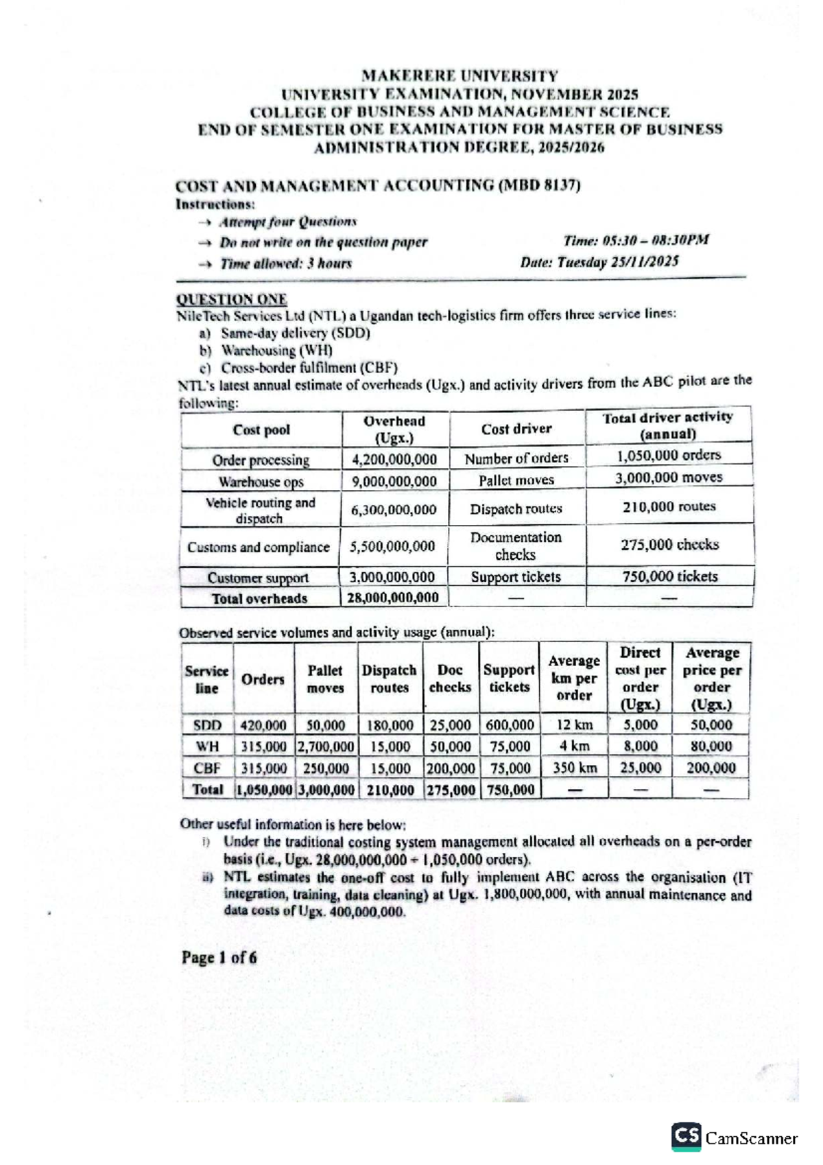Cost and Management Accounting Exam (MBD 8137) - November 2025 - Studocu