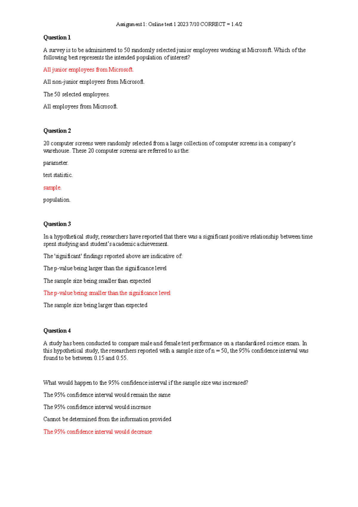 STA2000 6 - QUIZ 1 - Correct Answers and Explanations for 2023 - Studocu