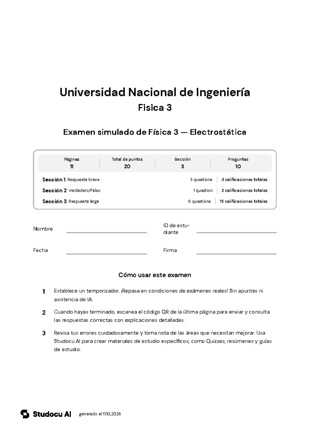 Examen Simulado de Física 3 - Electrostática - Studocu