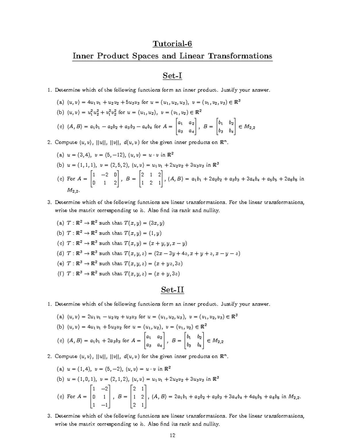Inner Product Spaces and Linear Transformations Tutorial 6 - Studocu
