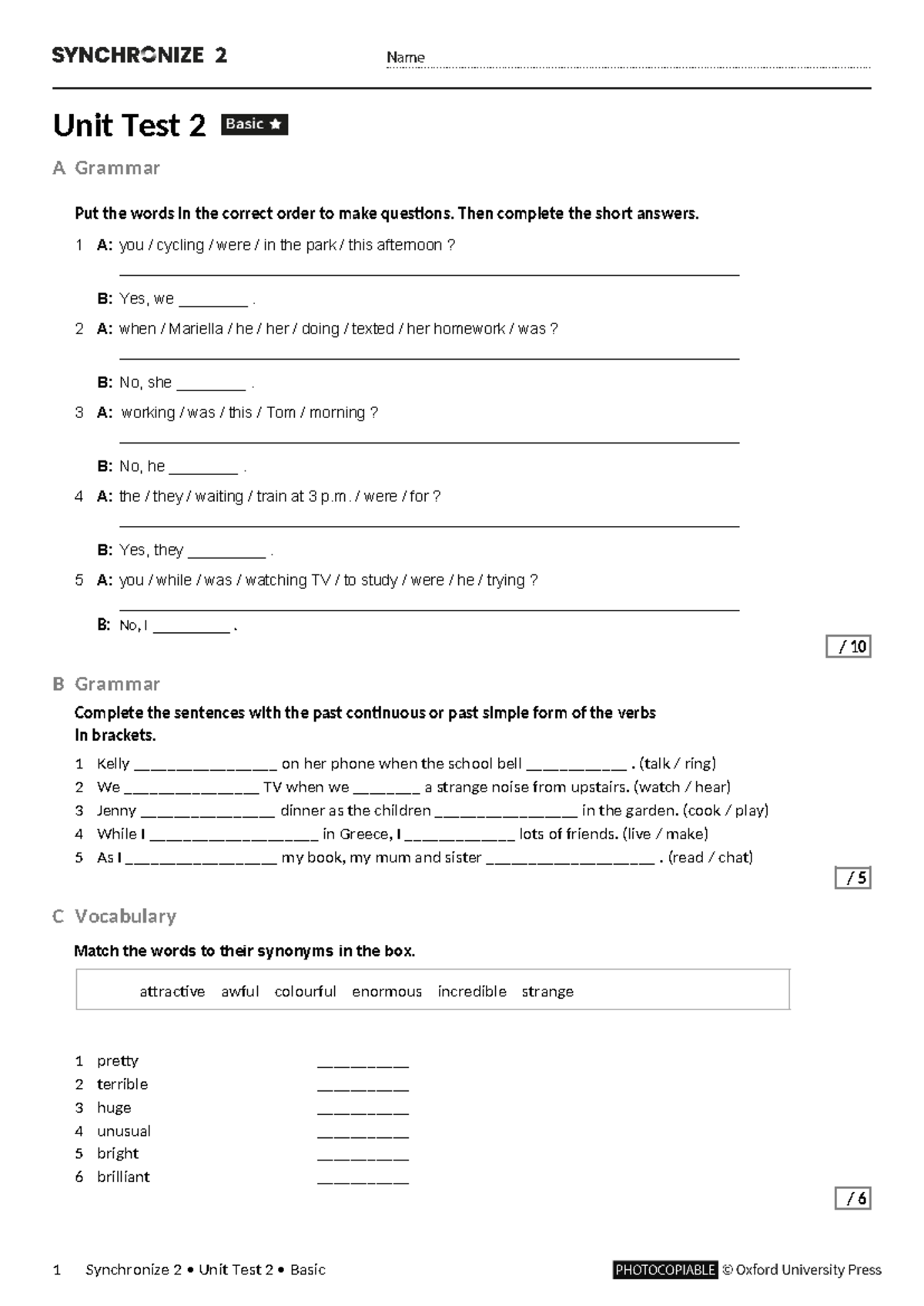 678698165 Sync2 U2 BA - Unit Test 2 Grammar & Vocabulary Practice - Studocu