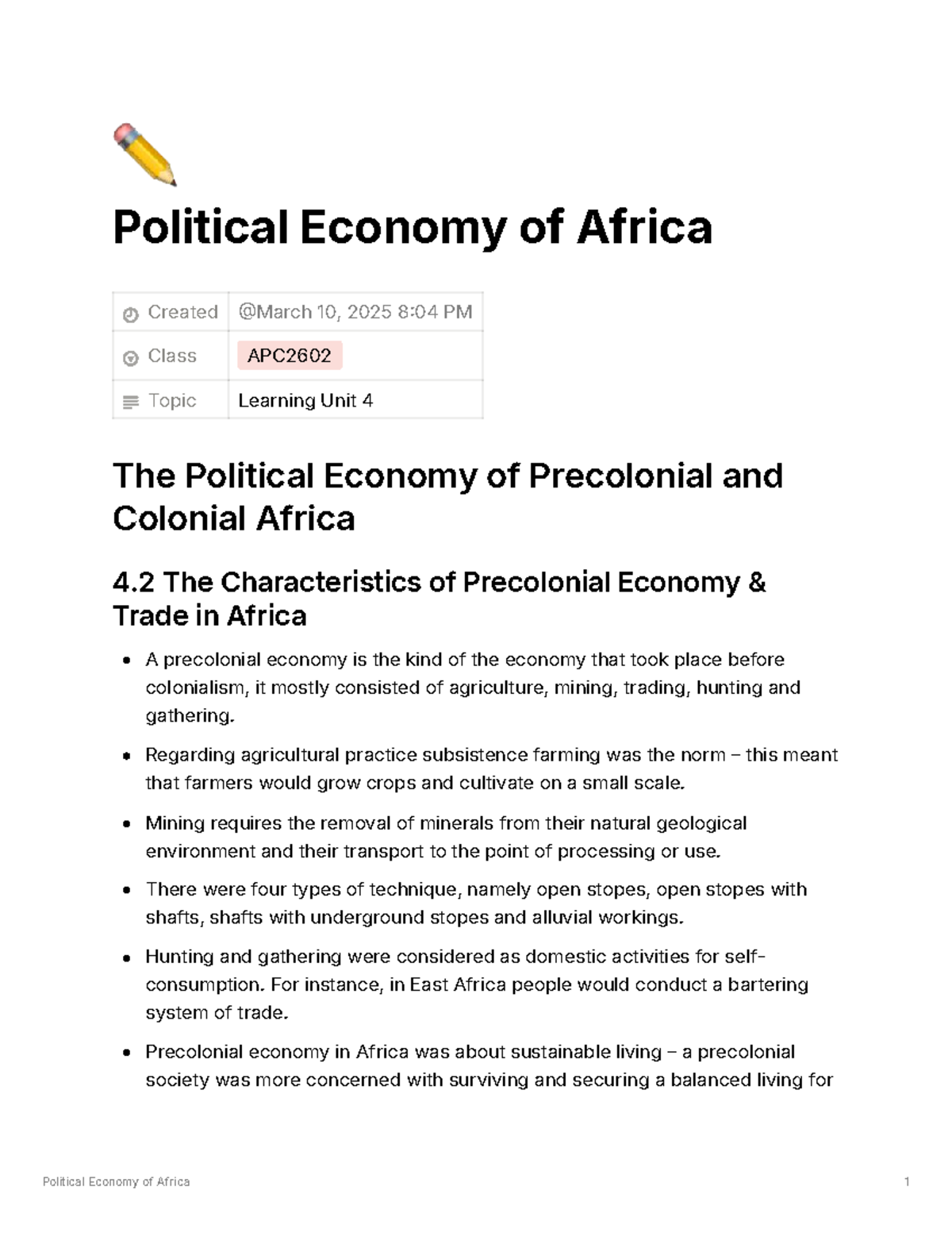 Political Economy of Africa - Political Economy of Africa Created Class ...