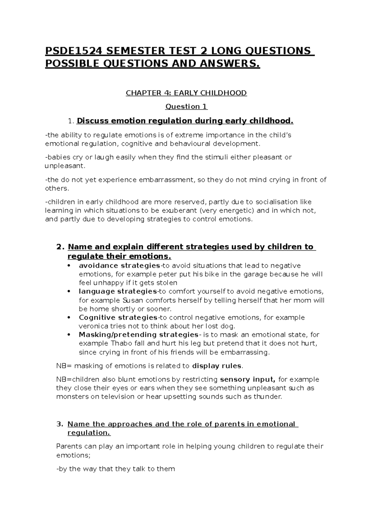 PSDE1524 SEMESTER TEST 2: LONG Q&A ON EARLY CHILDHOOD DEVELOPMENT - Studocu