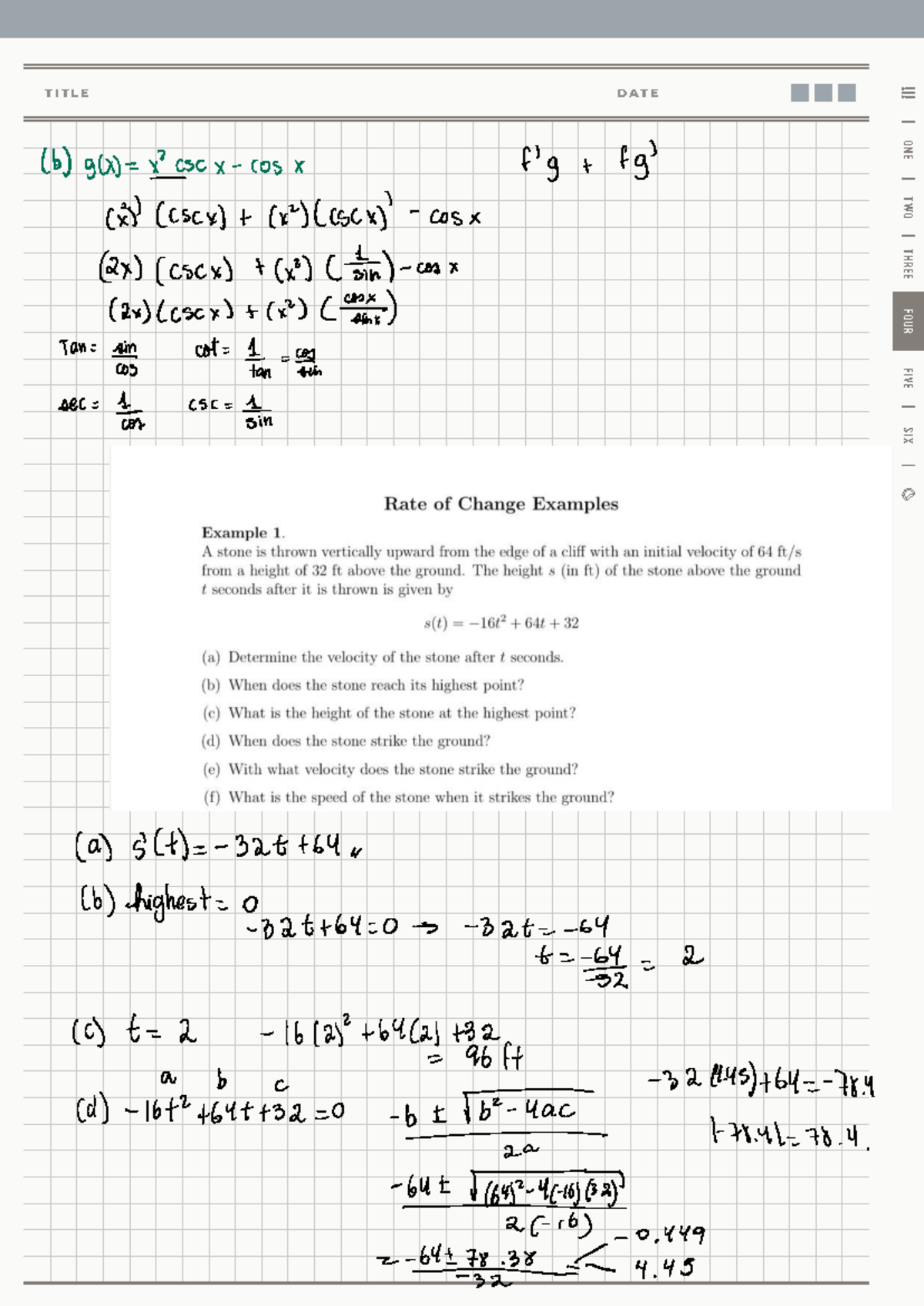 Calculus - Rate of Change examples - one two three four five six T I T ...