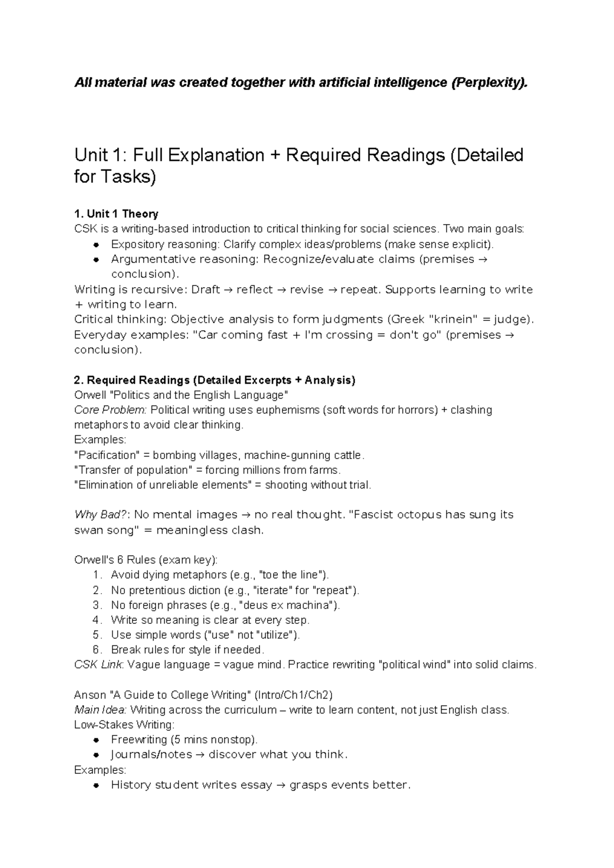 CSK 101: Unit 1 - Critical Thinking and Argument Analysis Notes - Studocu