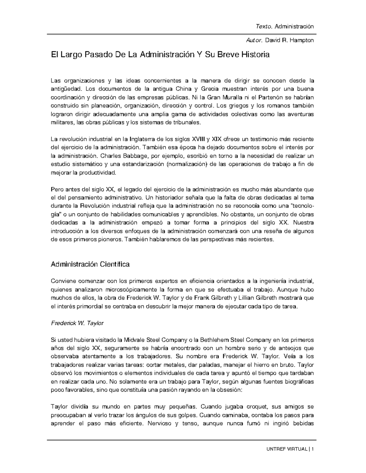 U1 Hampton Administracion 1 - Autor. David R. Hampton El Largo Pasado ...