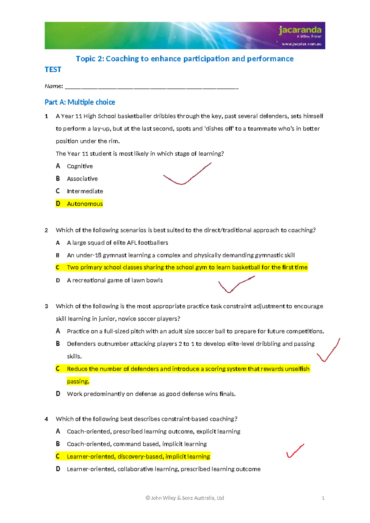 Chapter 2 Topic Test: Coaching for Participation & Performance - Studocu