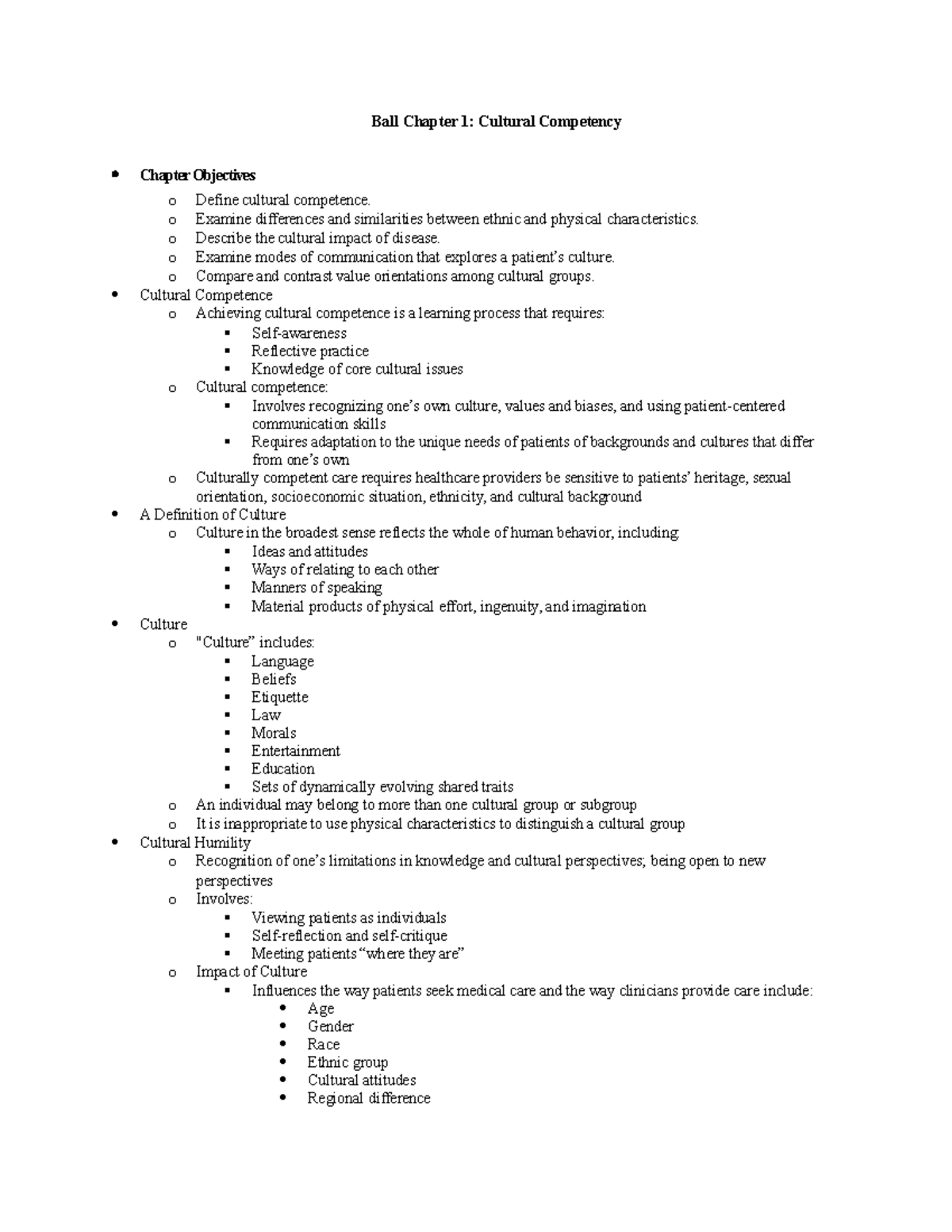 Cultural Competency in Pediatric Health: Chiocca Ch. 1, 3, & 5 Summary ...