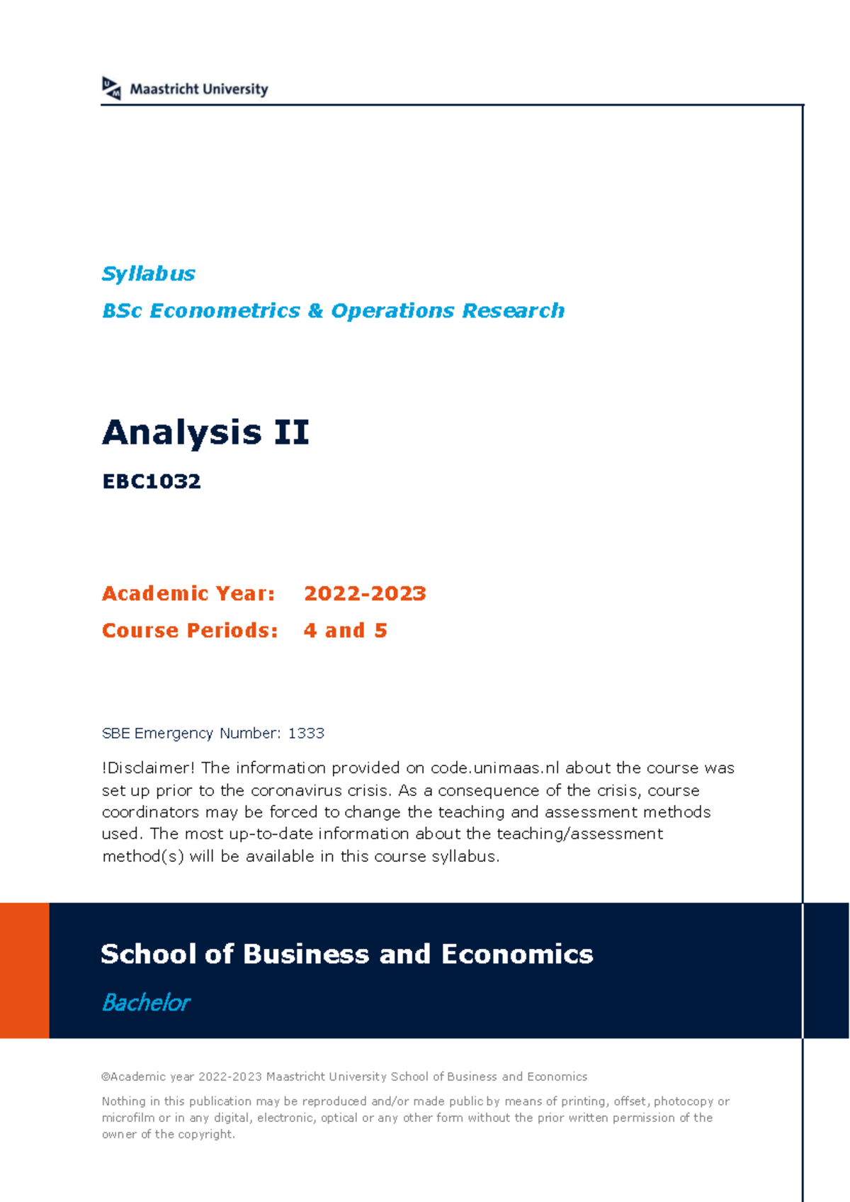 BSc Econometrics & Operations Research: Syllabus Analysis II 2022-23 ...