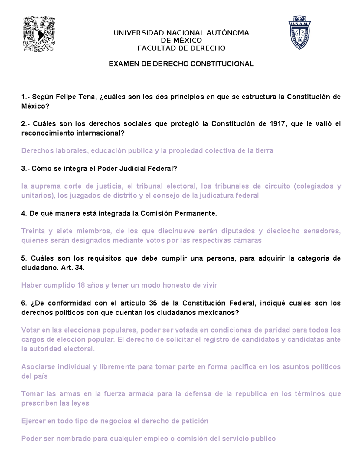 Cuestionario de Derecho Constitucional - Examen Final (DC-101) - Studocu
