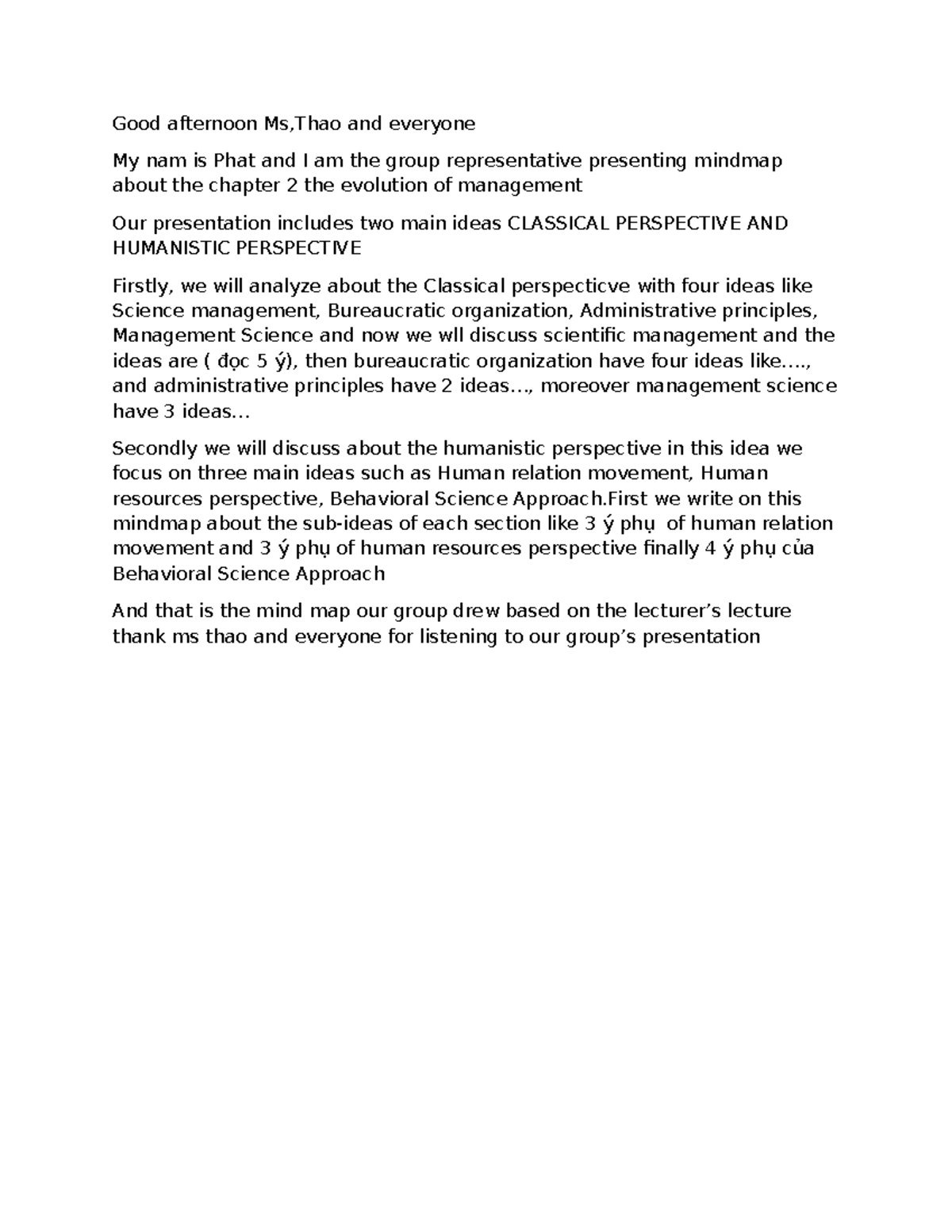 Chapter 2 Mindmap: Evolution of Management Perspectives (MGT 101) - Studocu