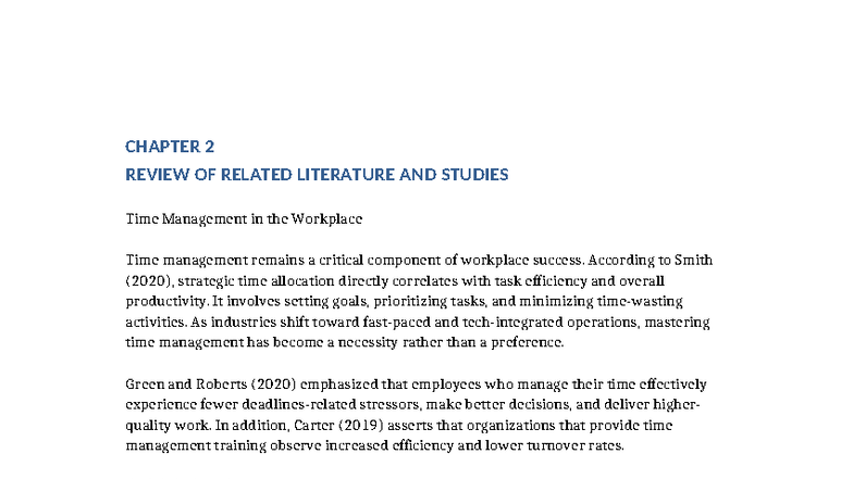 CHAPTER 2 & 4 REVIEW AND ANALYSIS OF TIME MANAGEMENT IN THE WORKPLACE ...