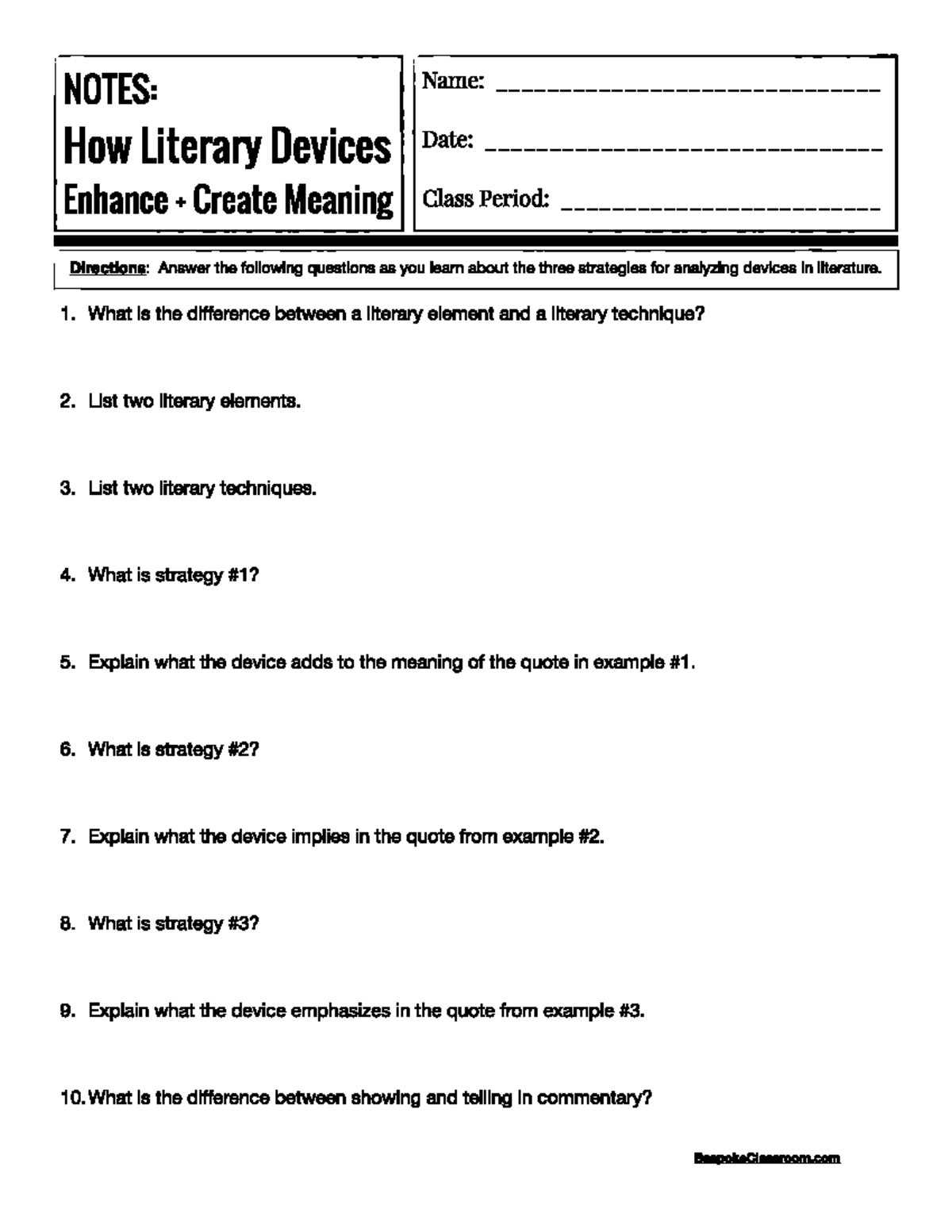 Lit. Device Analysis Packet 1: Exploring Literary Techniques and Their ...