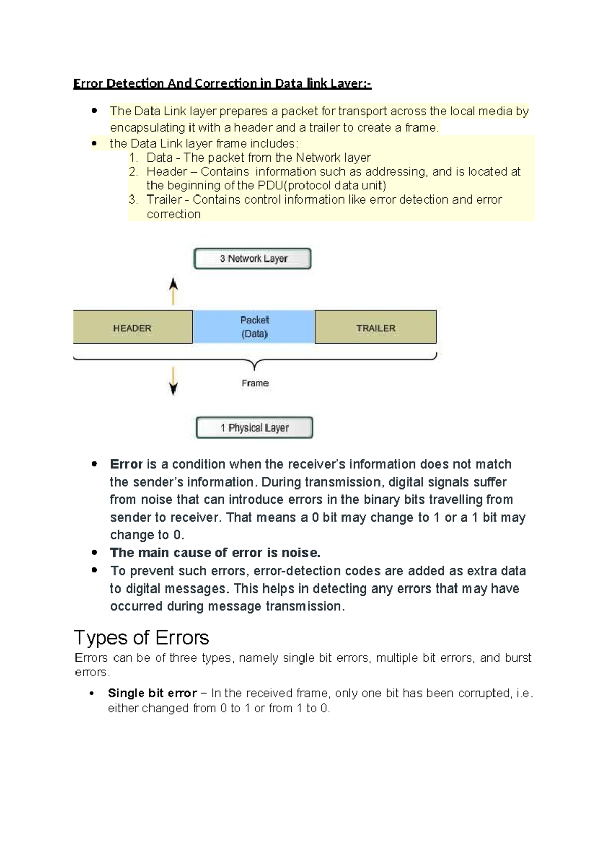 Error Detection and Correction Techniques in Data Link Layer - Studocu