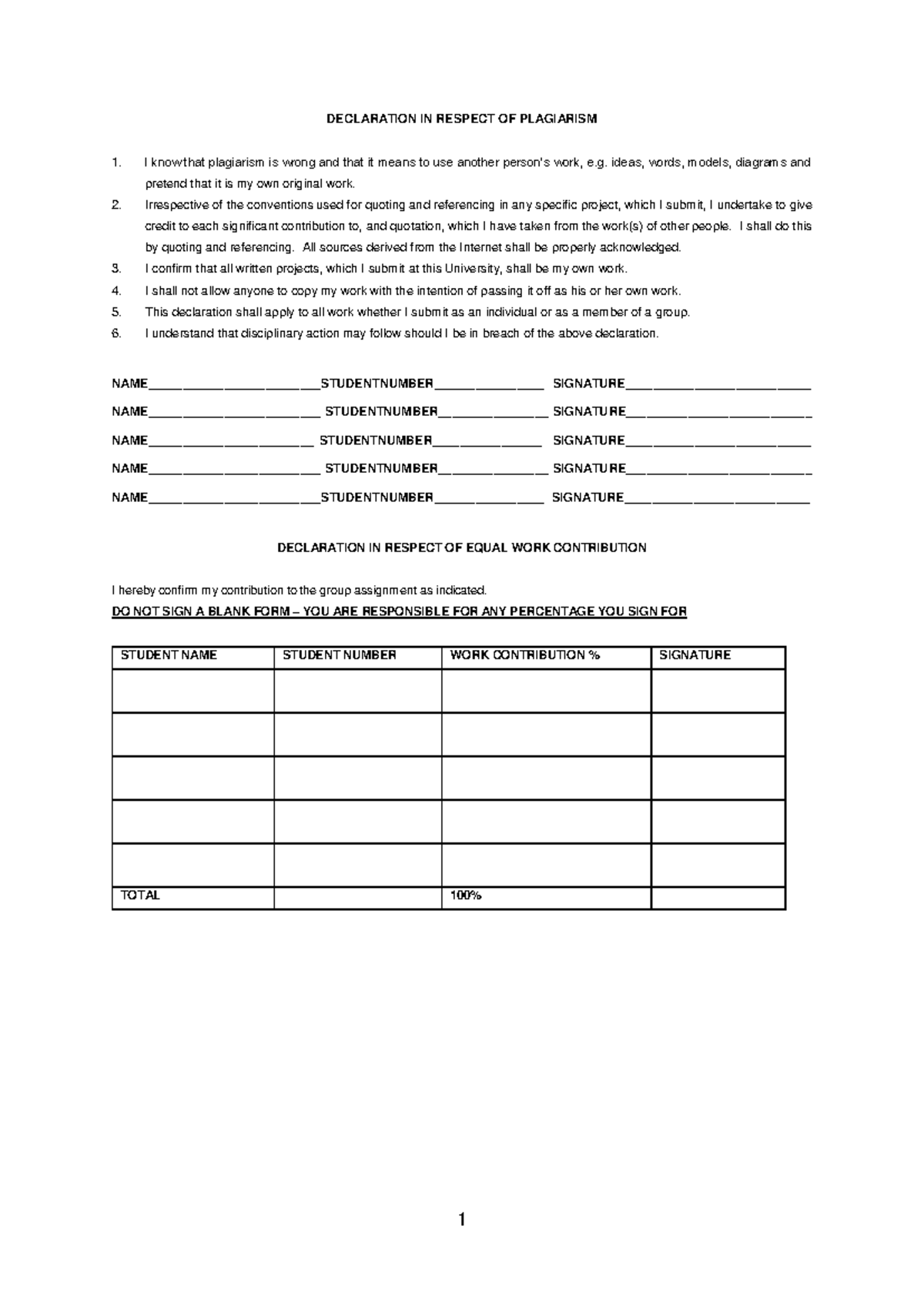 Group Assignment Declaration - 2025 (Plagiarism & Contribution) - Studocu