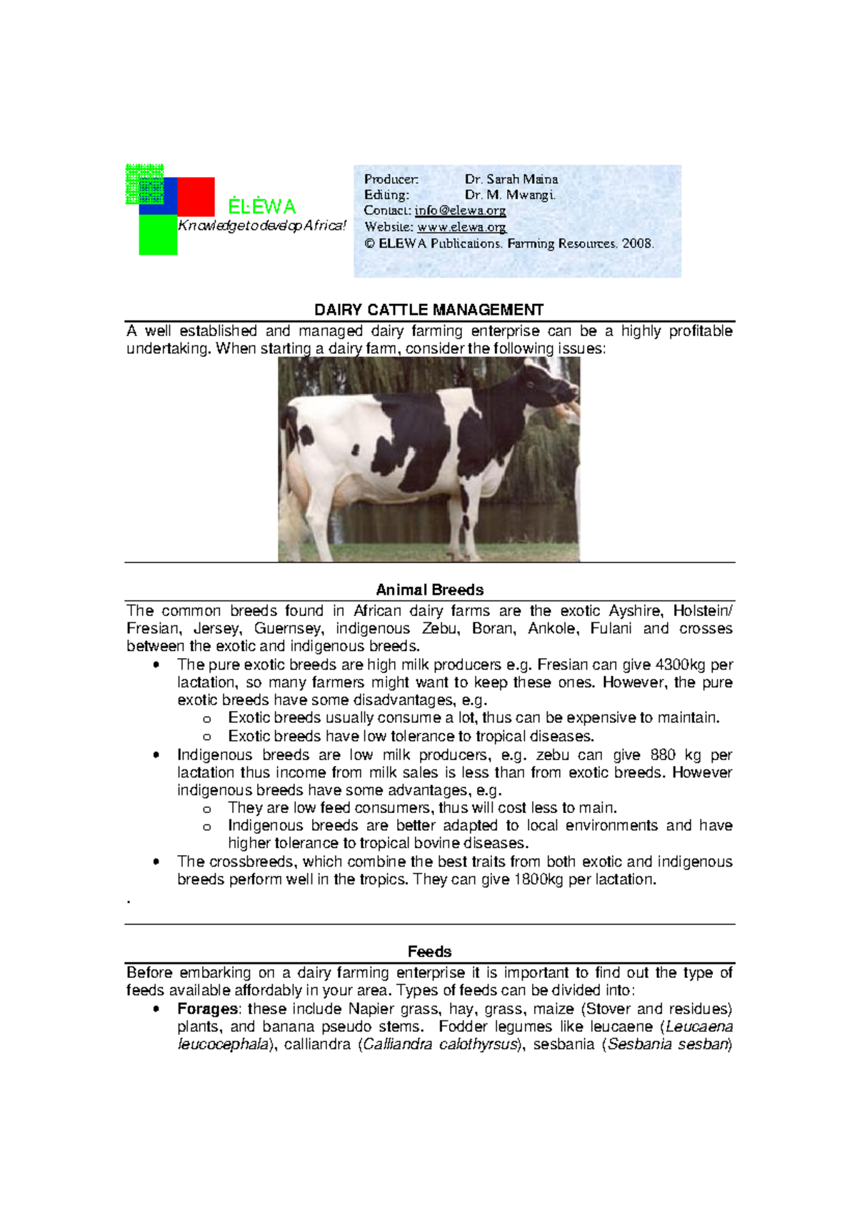 Dairycattlemanagement - DAIRY CATTLE MANAGEMENT A well established and ...
