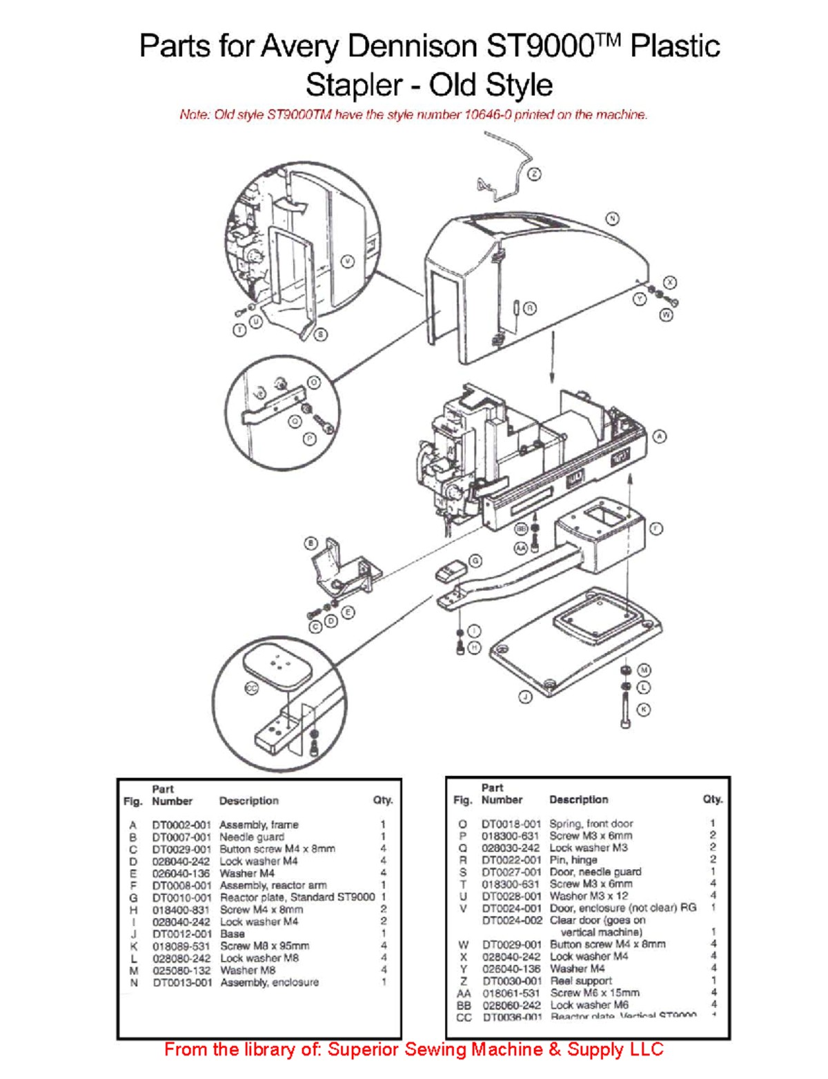 ST-9000 Parts Catalog for Avery Dennison Plastic Stapler (Old Style ...