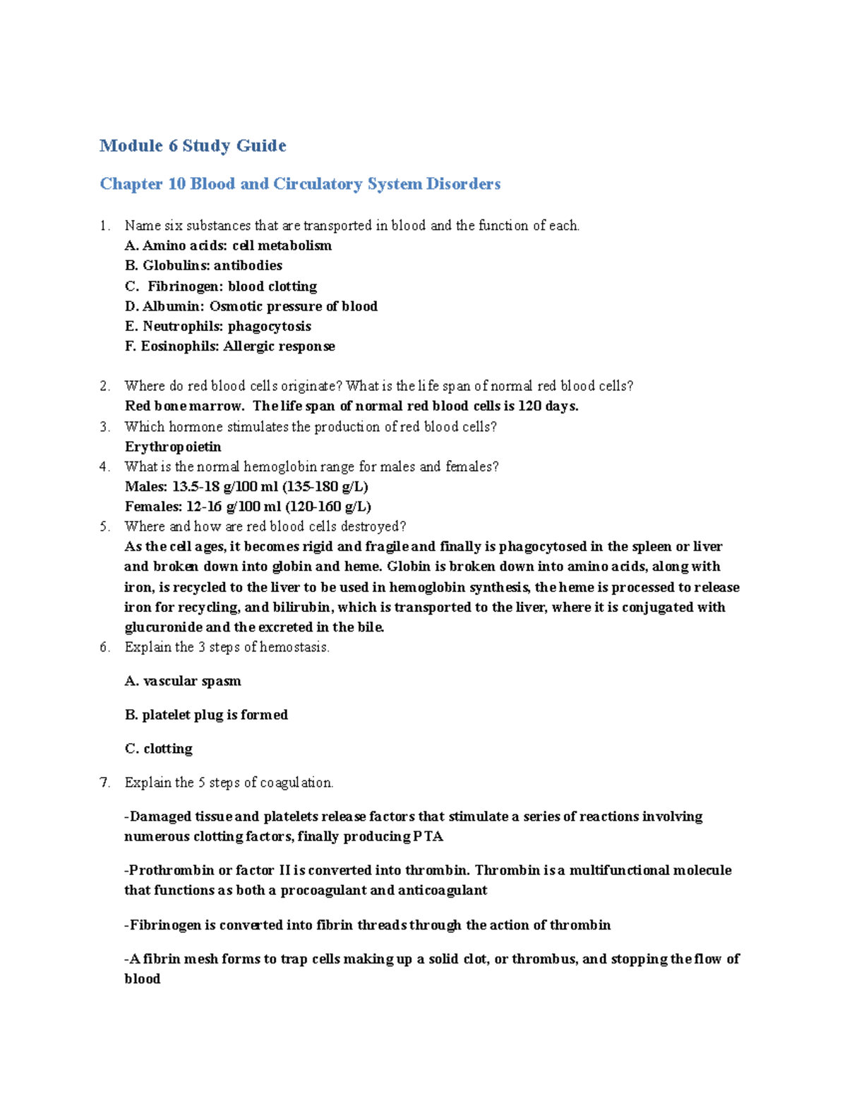 Intro to Human Pathophysiology Modules 6 - Module 6 Study Guide Chapter ...