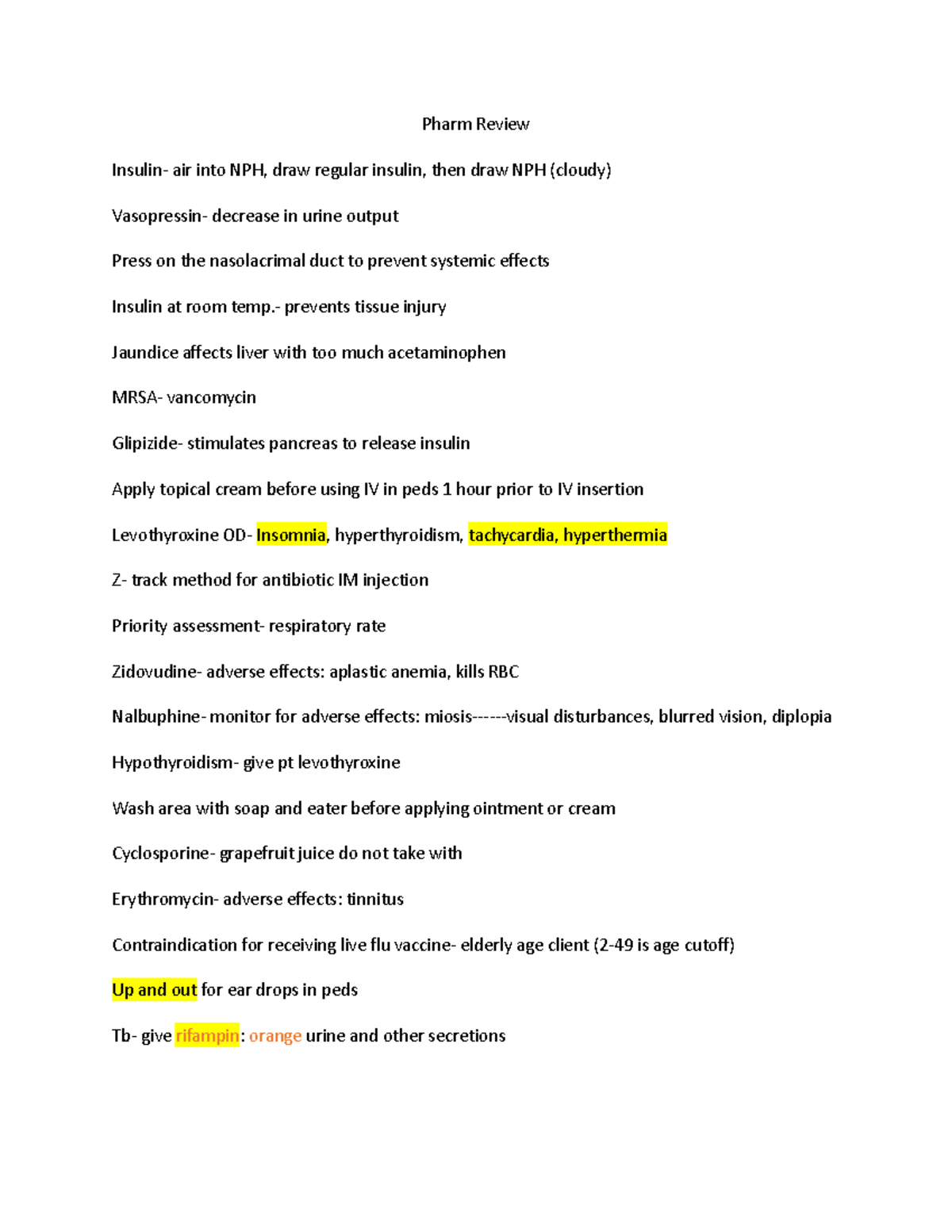 Pharm Review Final Exam Notes: Key Medications & Interventions - Studocu