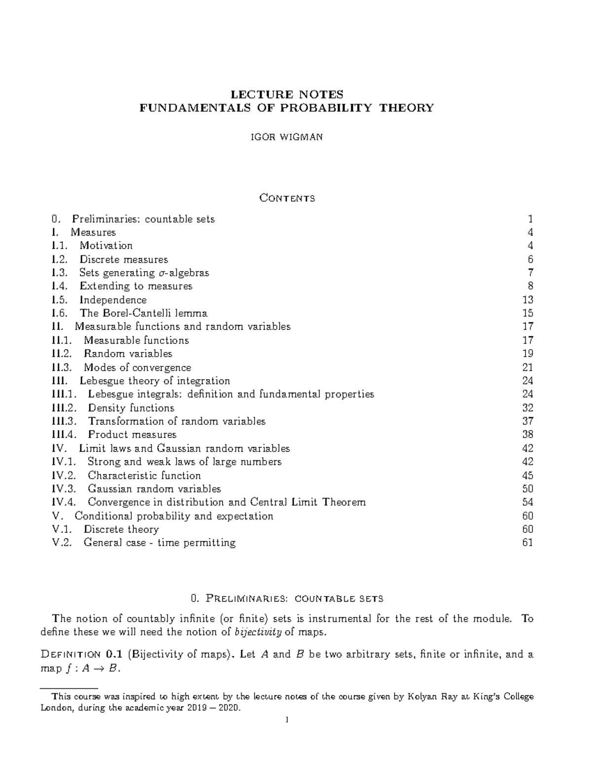 Fundamentals of Probability Theory (Course Code: Probability 101 ...