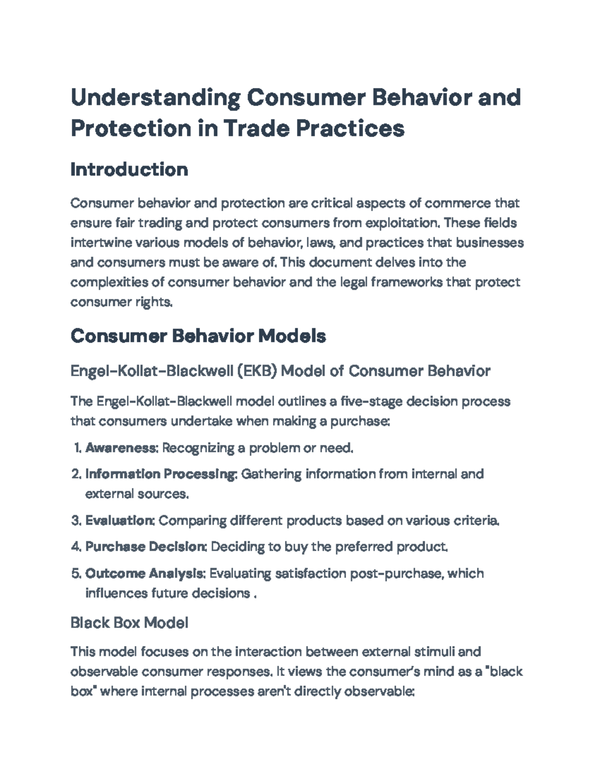Understanding Consumer Behavior & Protection in Trade Practices ...