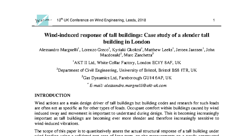 Wind-Induced Response of a Slender Tall Building in London: Case Study ...