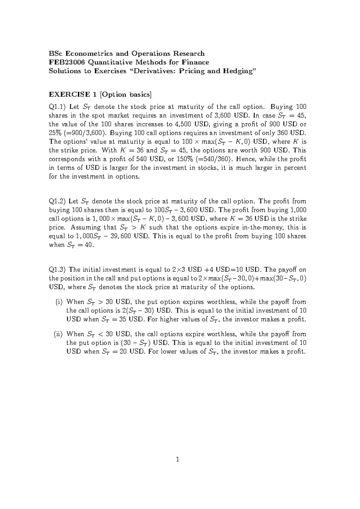 BSc FEB23006 Quantitative Methods for Finance: Solutions to Exercises ...