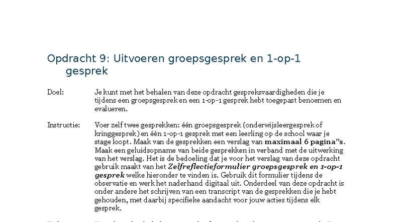 Opdracht 9: Reflectie op Groepsgesprek en Individueel Gesprek - Studeersnel