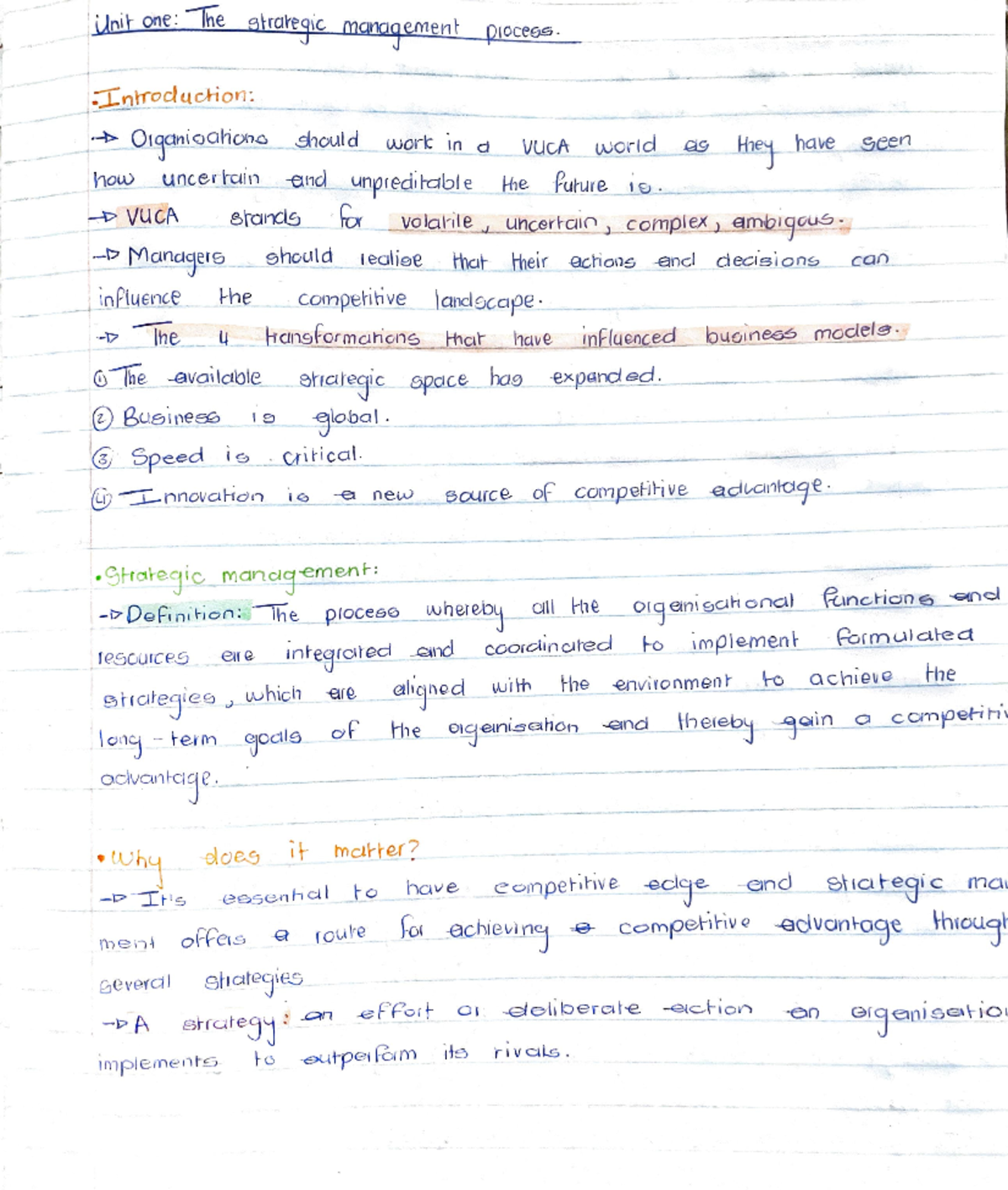 Unit 1 - These are lecture notes - Unit one: The strategic management ...