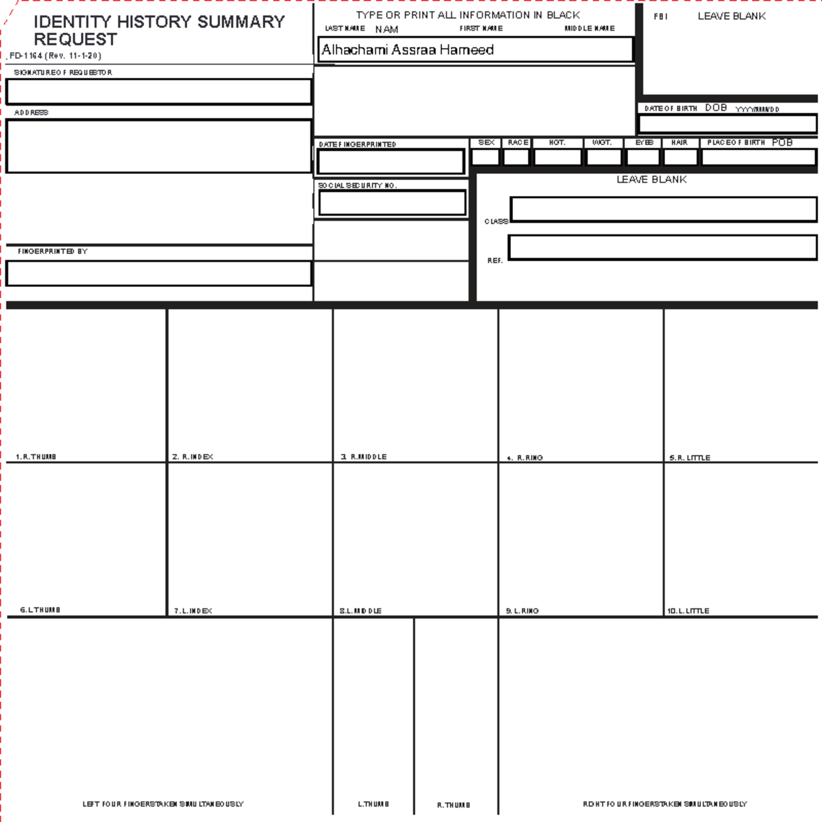 Fd 1164 Identity History Summary Request Form - Studocu