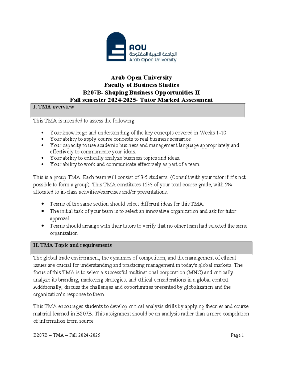 B207B TMA-B: Analyzing Global Business Strategies & Ethics (Fall 2024 ...