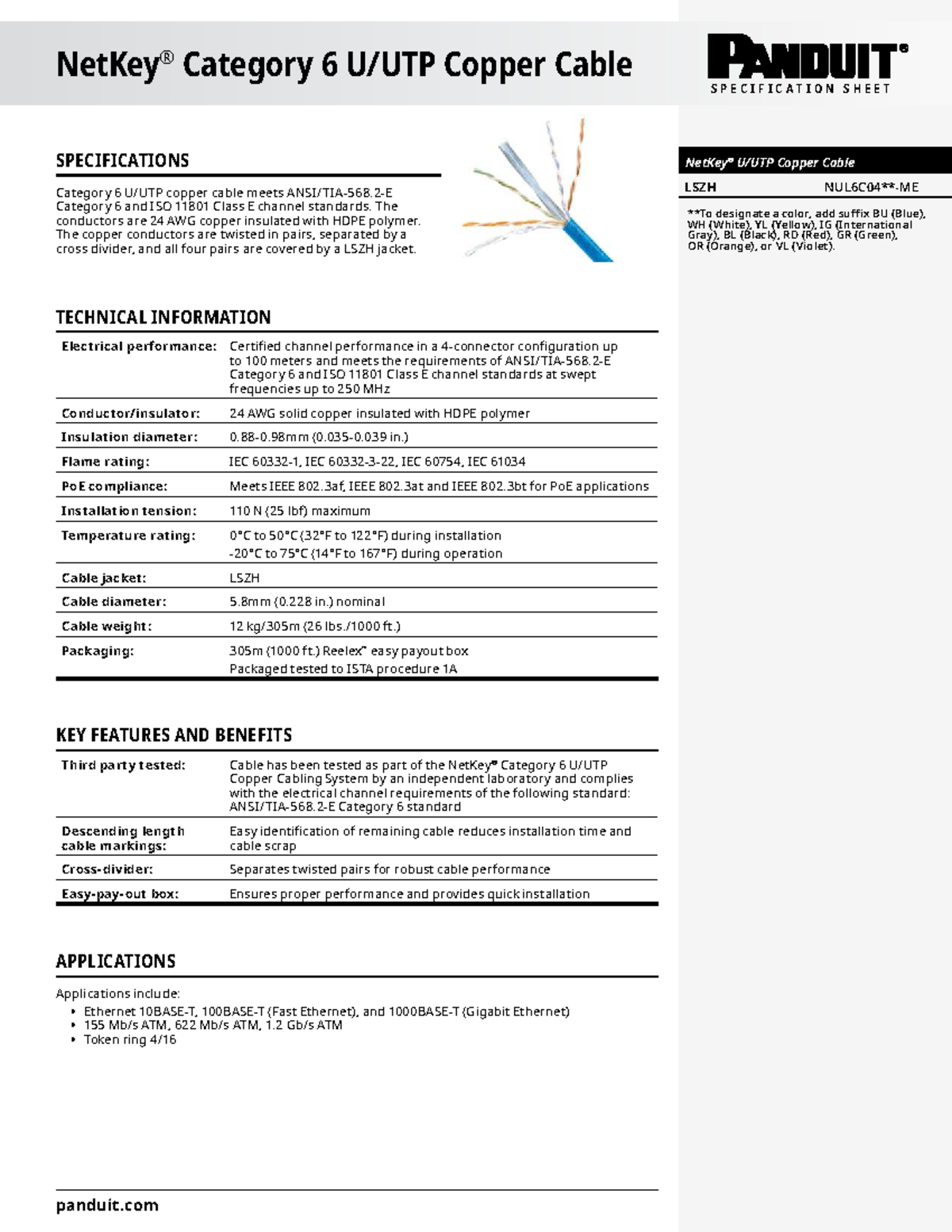 NUL6C04xx-ME Category 6 Copper Cable Specifications - Studocu