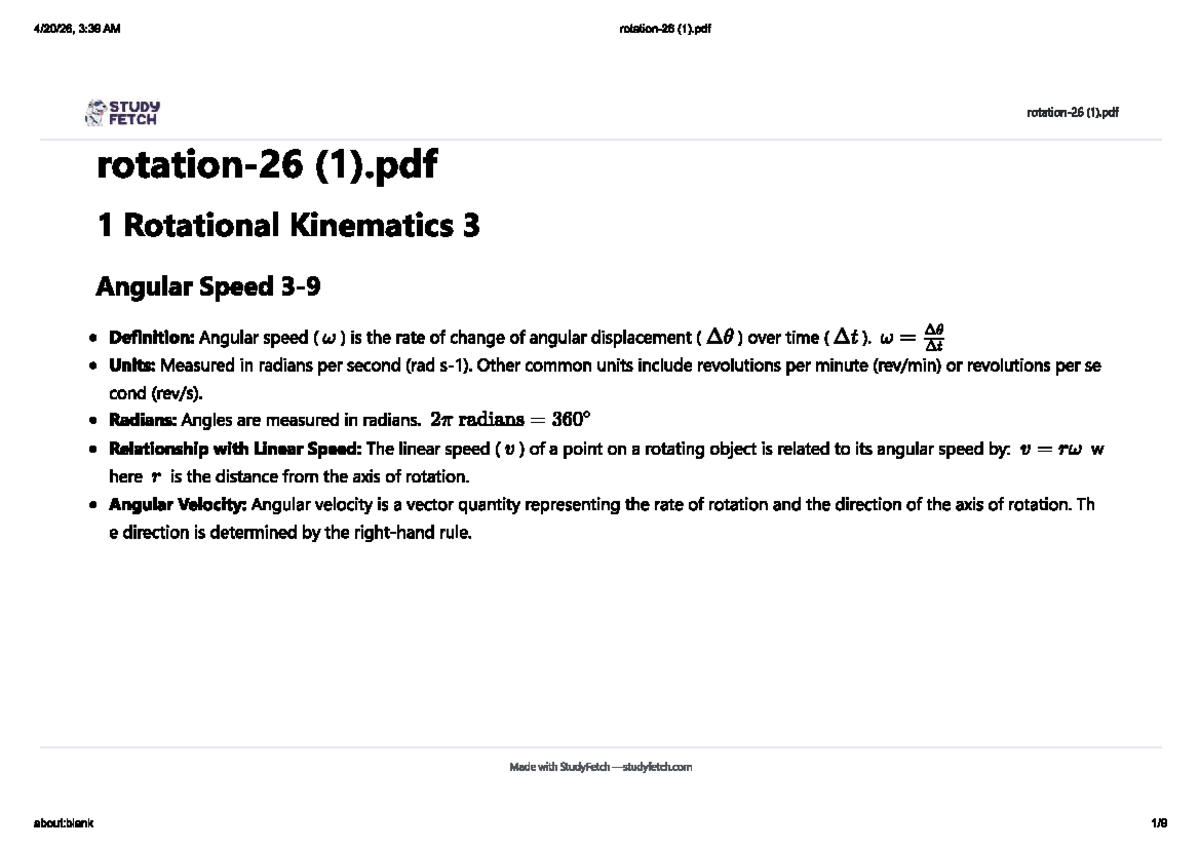 R 3: Notes on Rotational Kinematics and Dynamics Lecture - Studocu