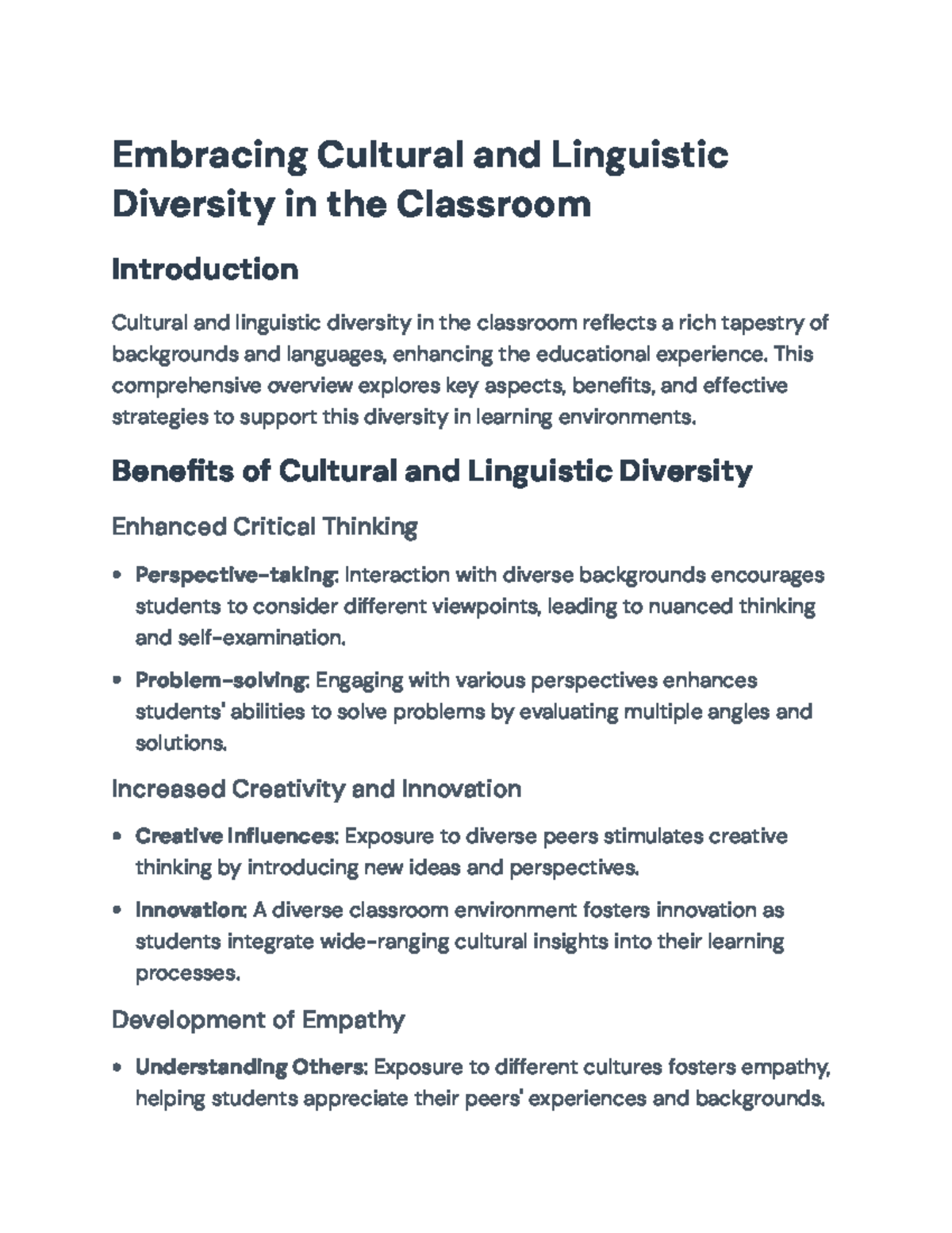 Cultural & Linguistic Diversity in the Classroom: Strategies & Benefits ...