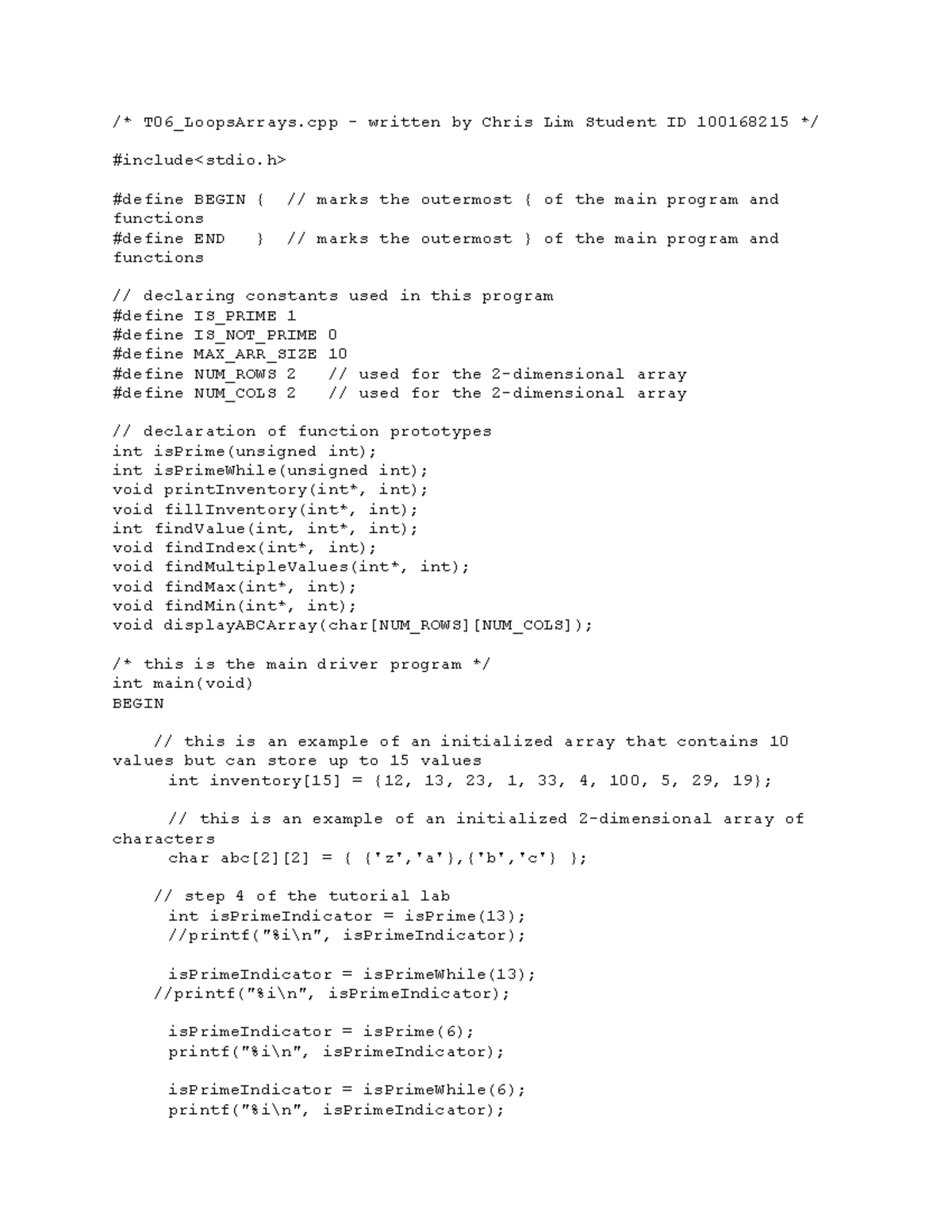 T06 - BIT 1400 Tutorial Lab: Loops and Arrays Overview - Studocu