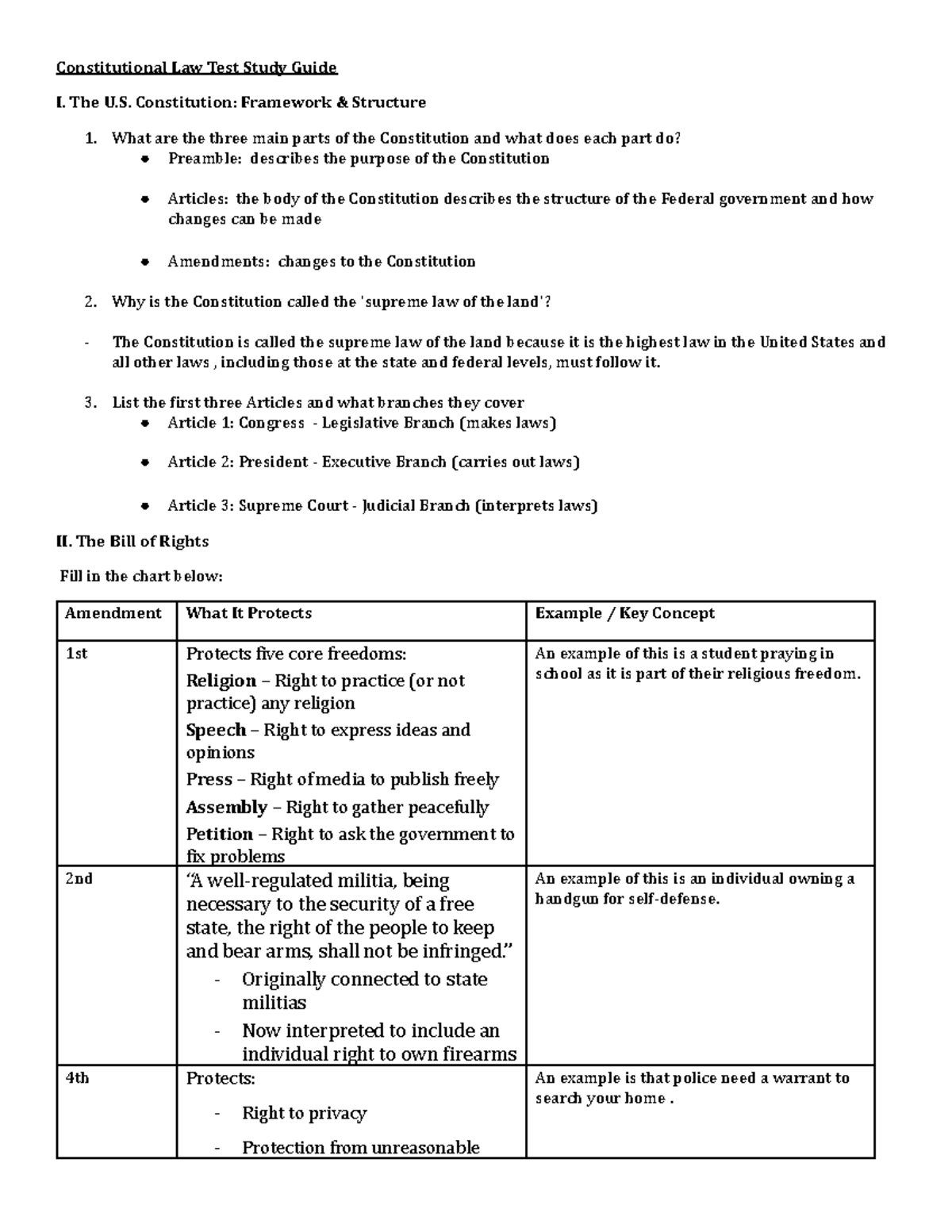 Constitutional Law Test Study Guide I: Key Concepts & Principles - Studocu