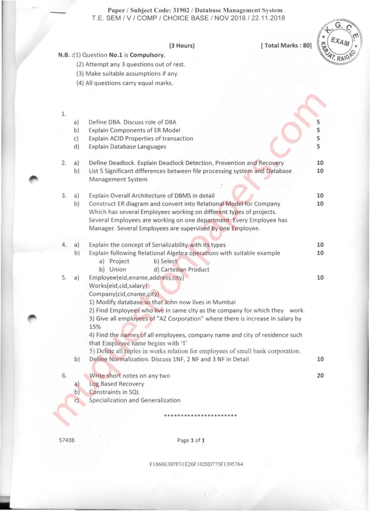 DBMS Final Exam Questions & Answers - Course Codes: 31902, 38973 - Studocu