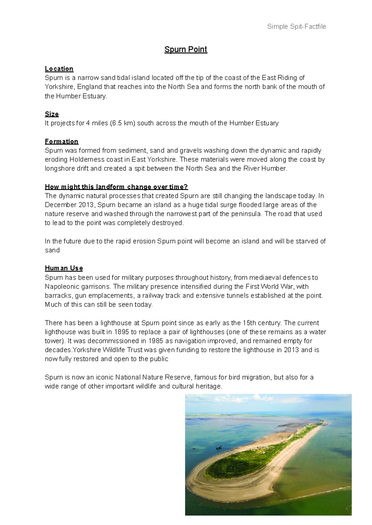 Coastal Case Study: Spurn Point Factfile Analysis - Studocu