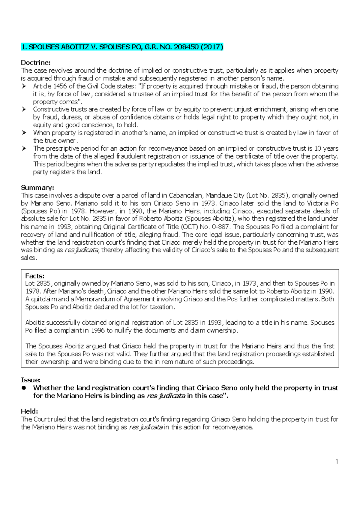 Trust Cases: Key Legal Principles and Case Summaries (G.R. Nos. 208450 ...