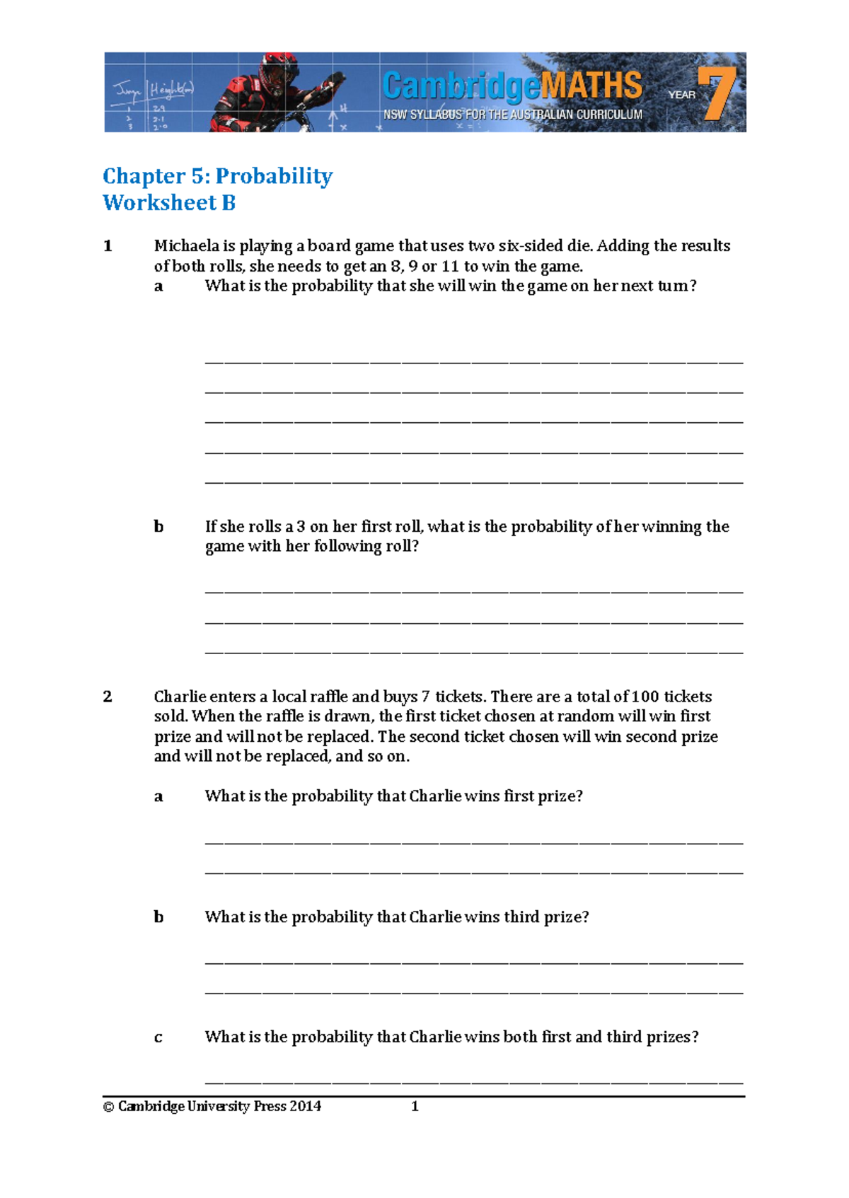 Chapter 5: Probability Worksheet B - Camb Maths 7TRP - Studocu