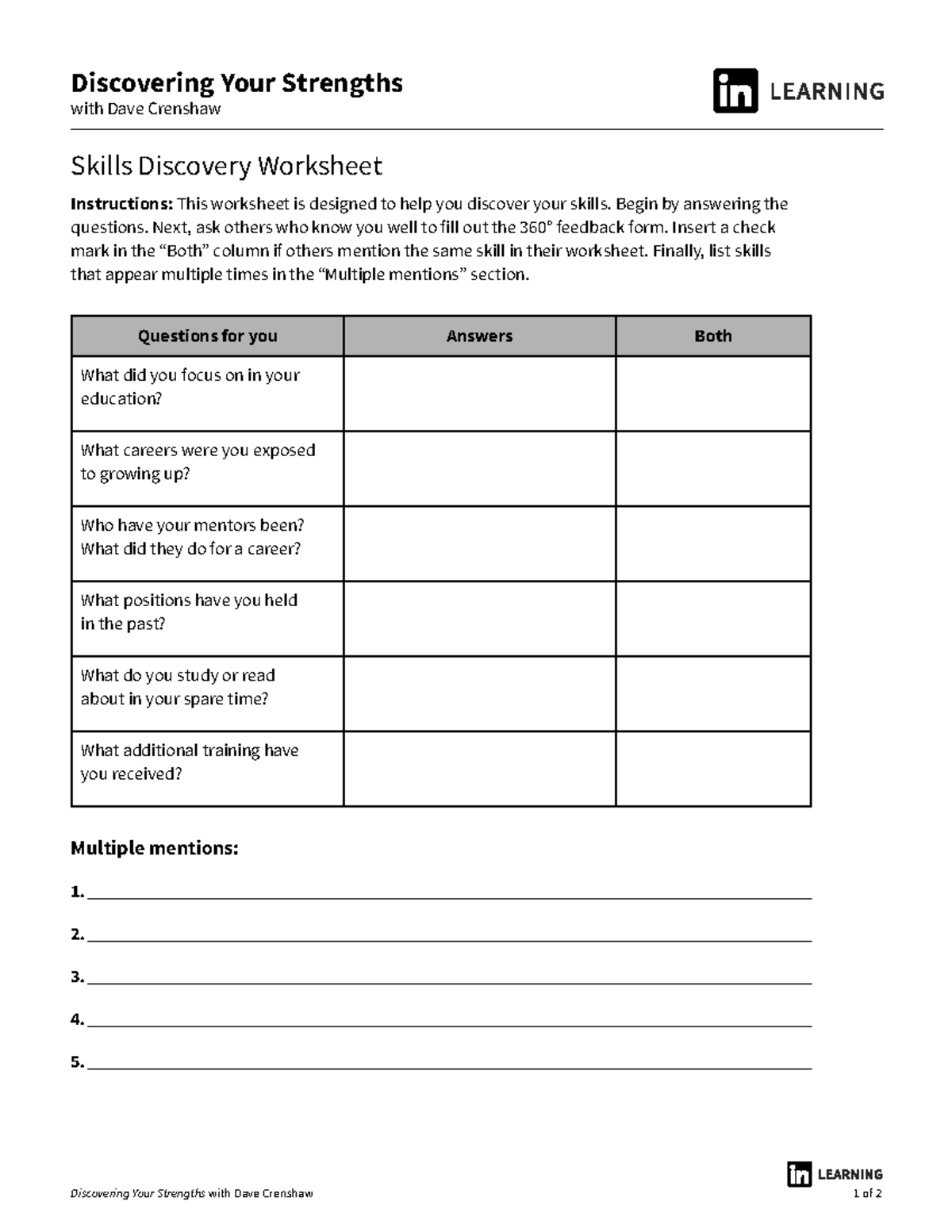 Skills Discovery Worksheet with Dave Crenshaw - Studocu